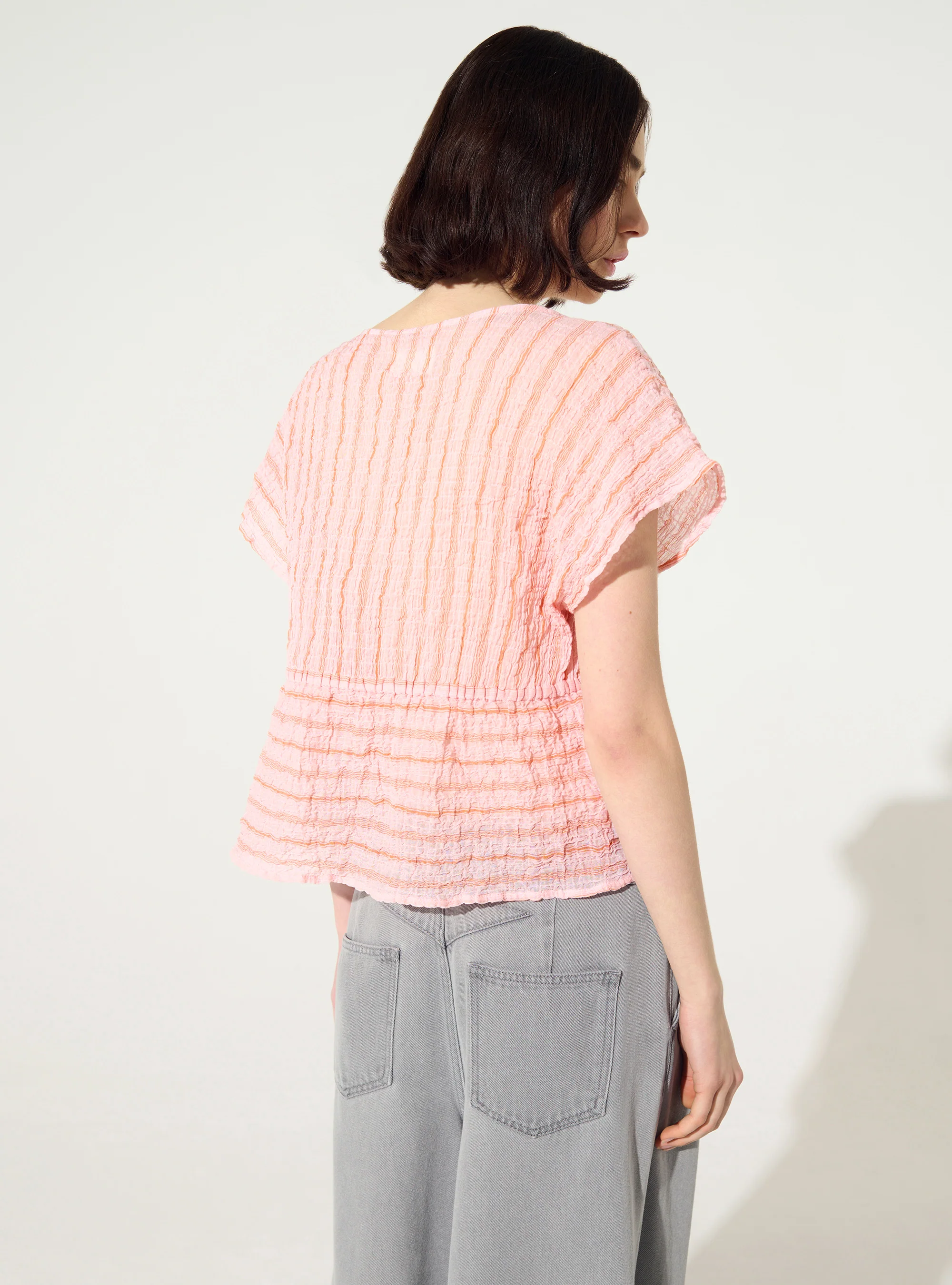 Blouse ajustée en coton rose - Image 4