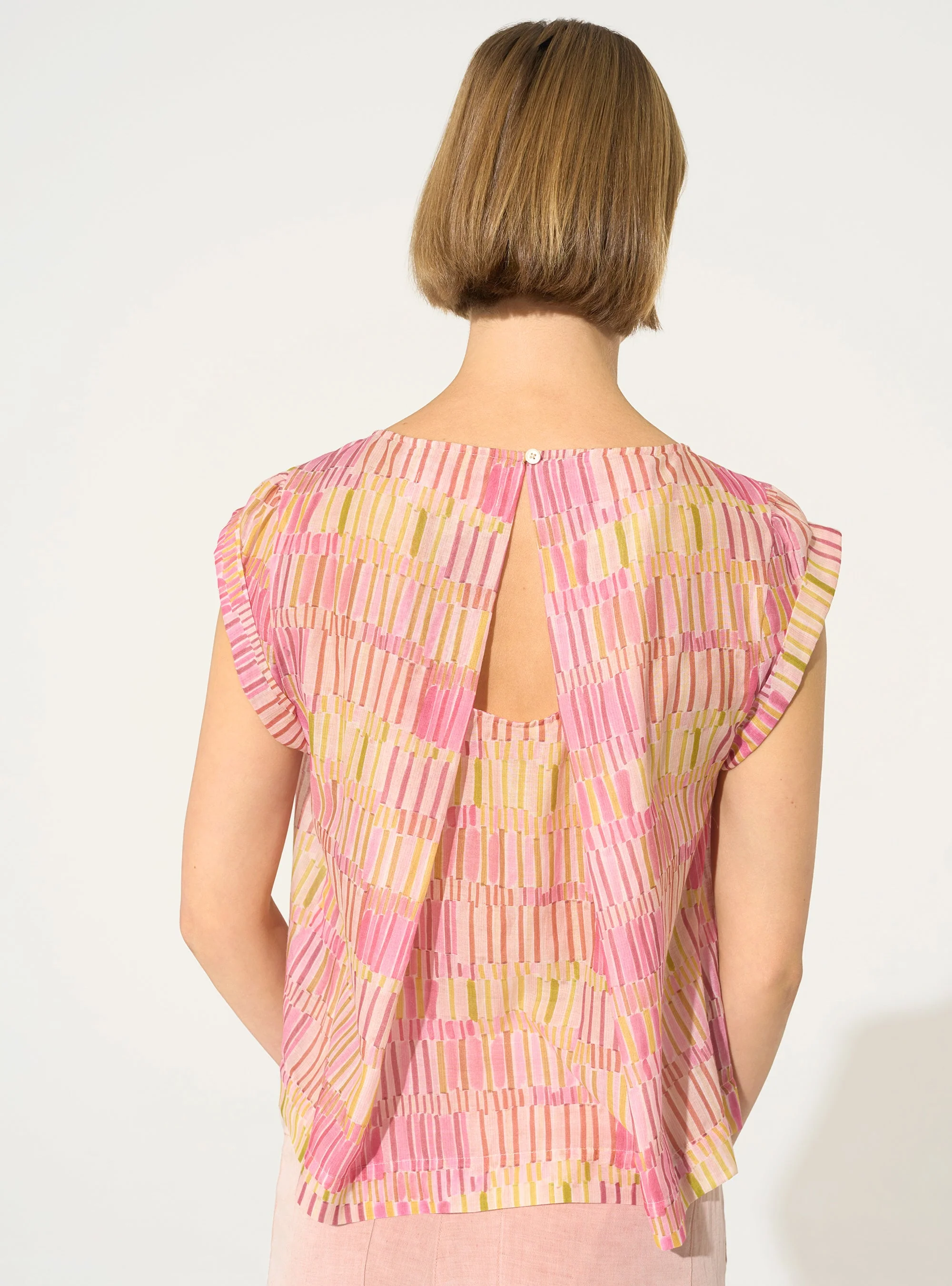 Blouse ample imprimée en coton et soie rose - Image 4
