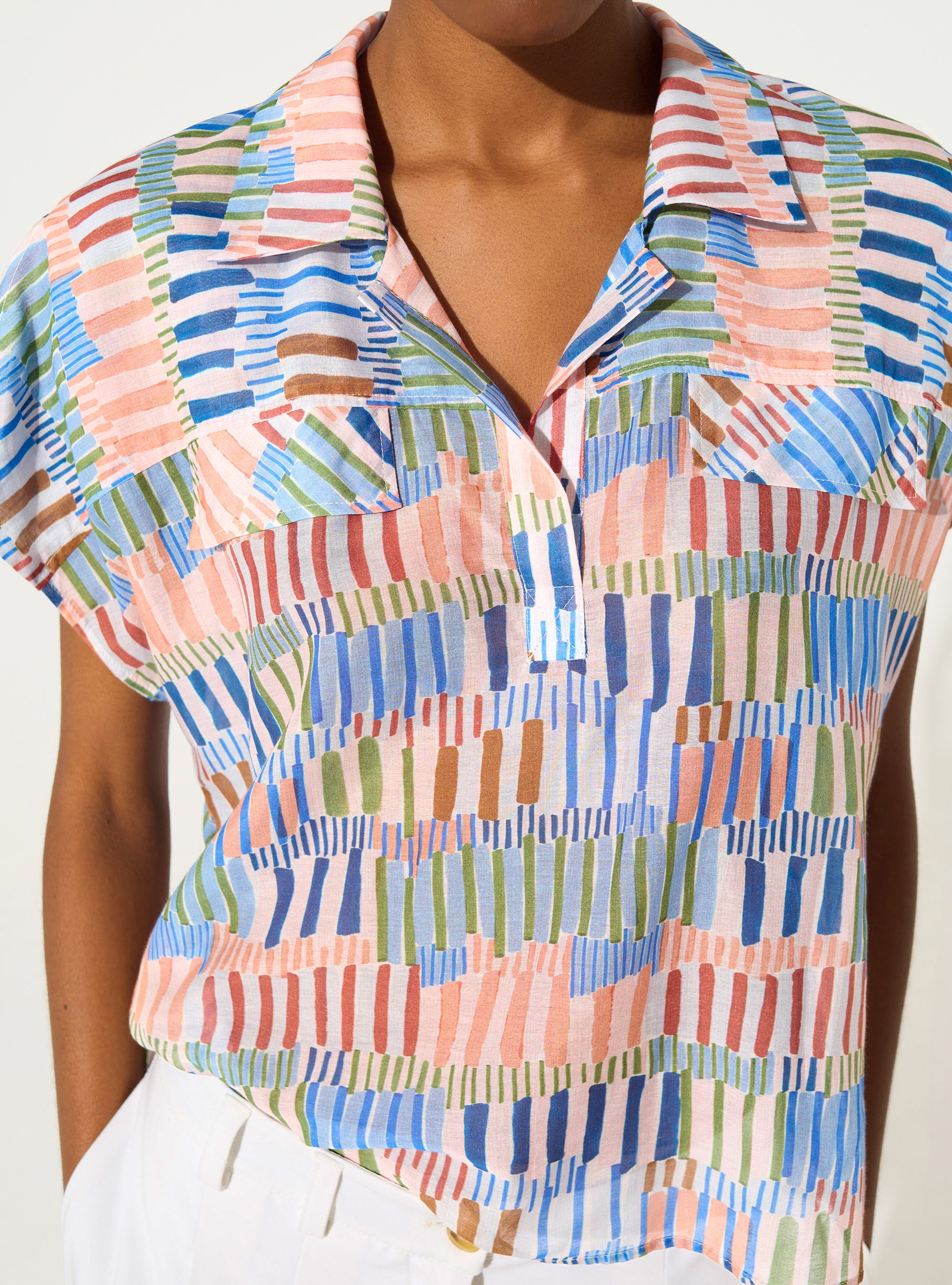 Blouse ample imprimée en coton et soie bleu - Image 3
