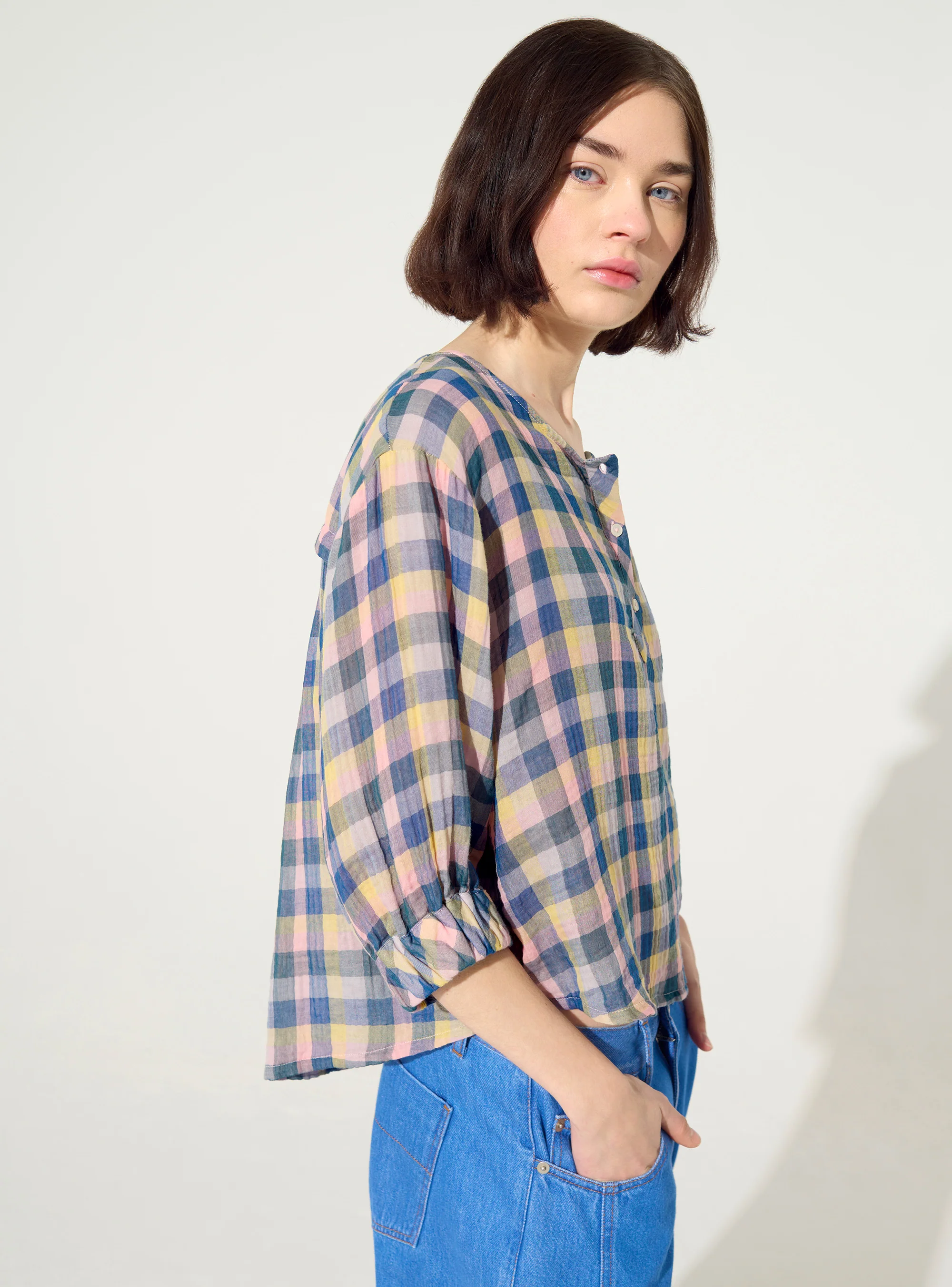 Blouse oversize en coton bleu - Image 3