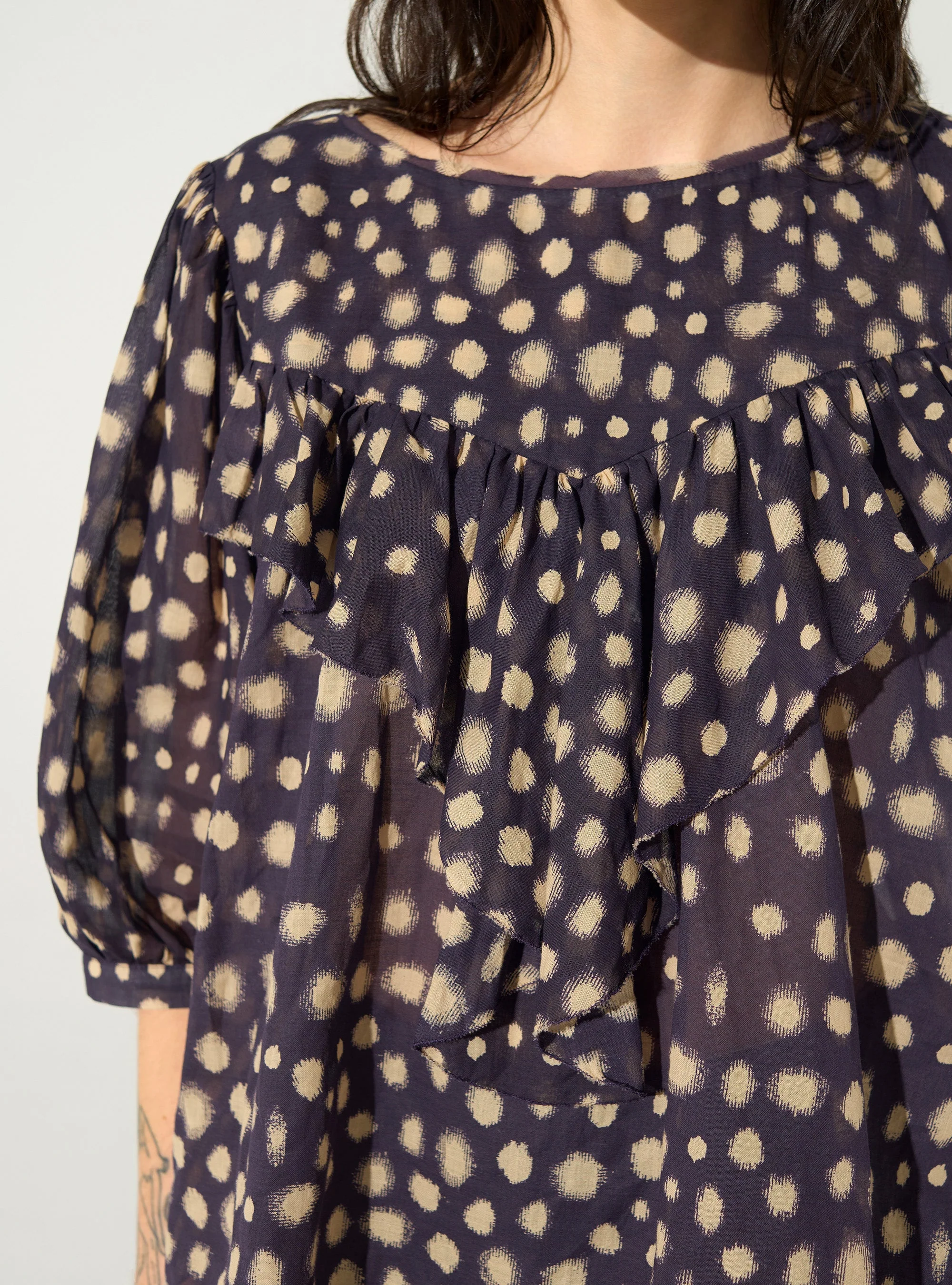 Blouse oversized imprimé maison en coton violette - Image 3