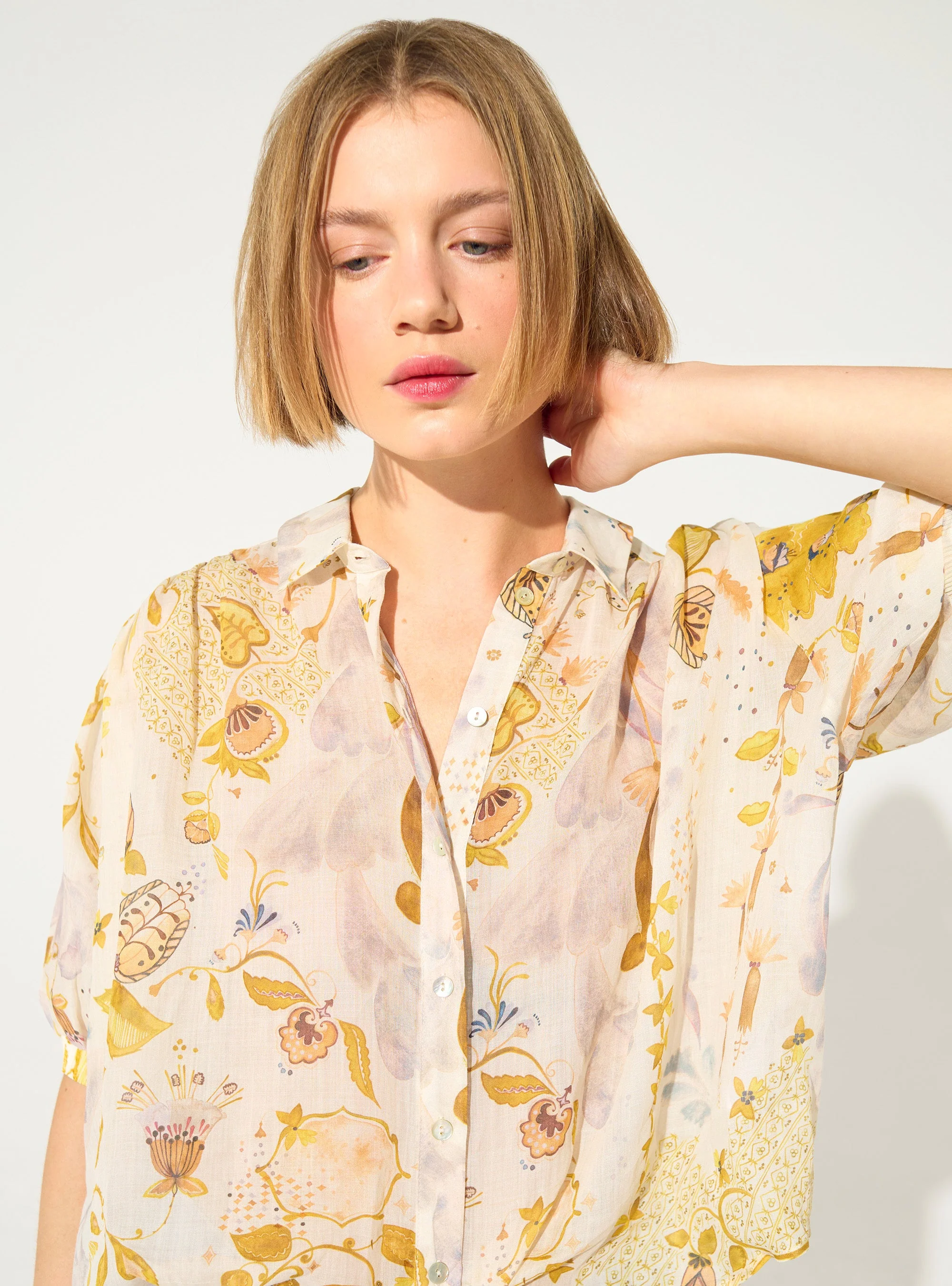Blouse oversize xxl plissée imprimée blanc