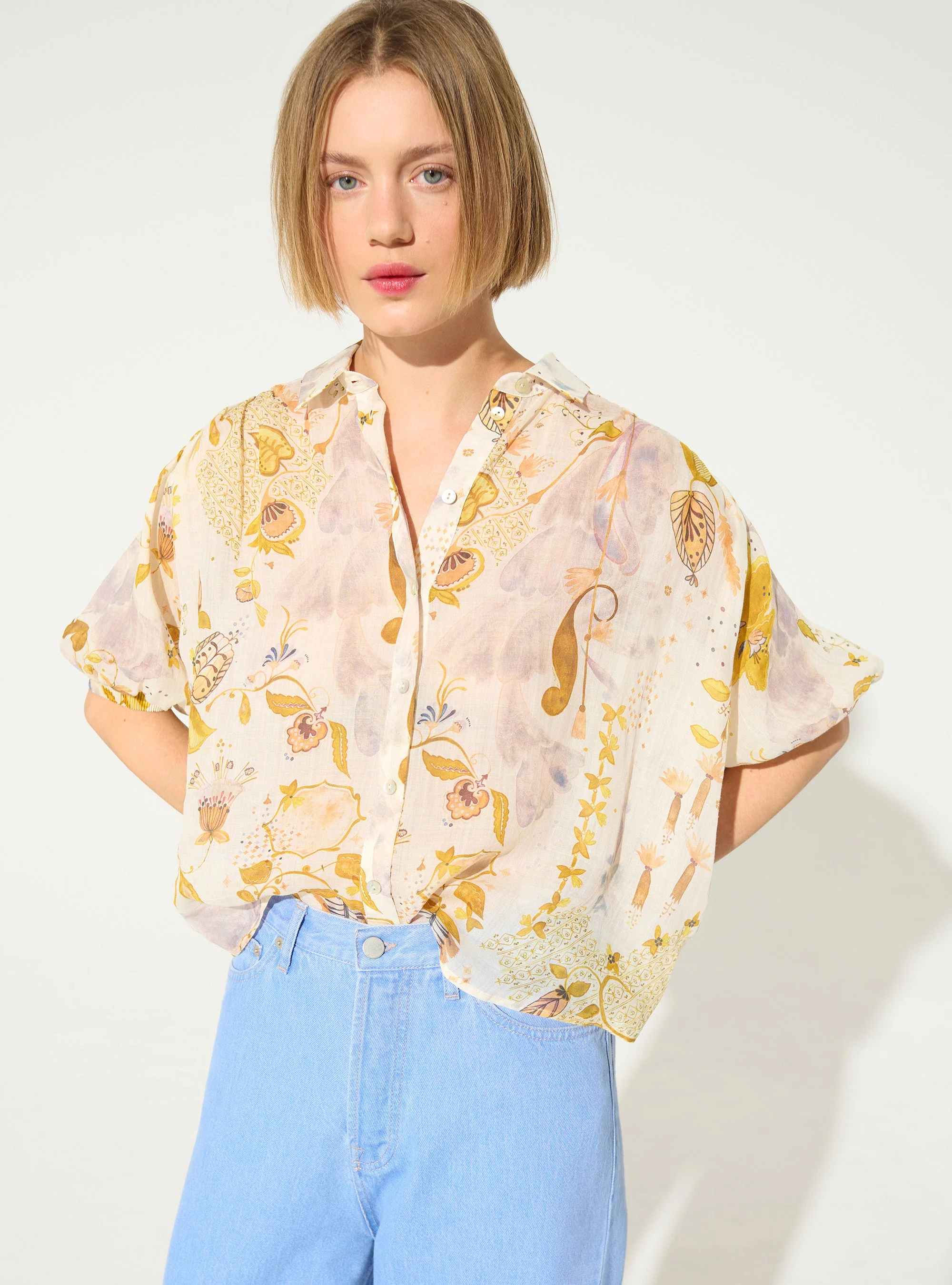 Blouse oversize xxl plissée imprimée blanc - Image 2