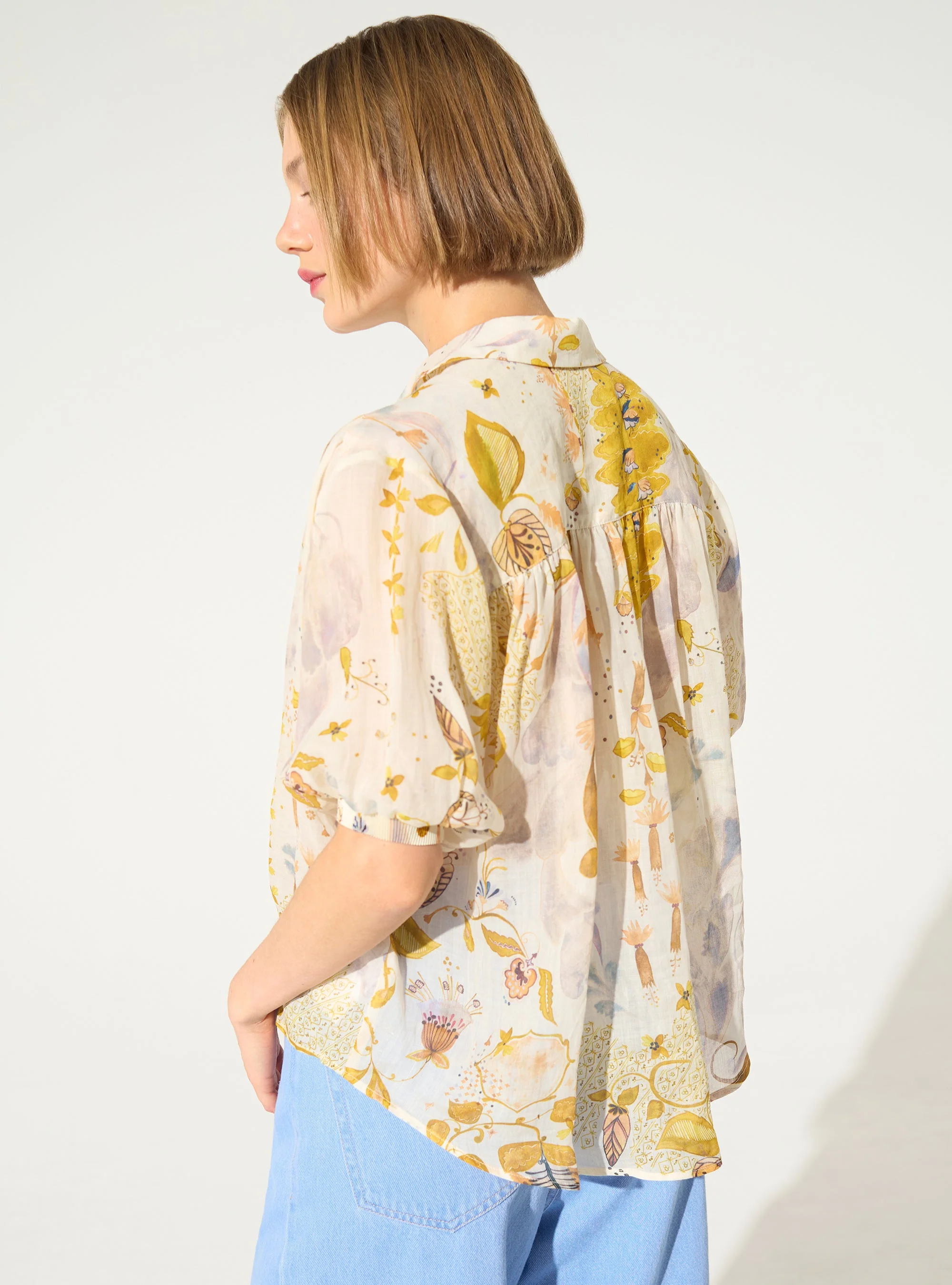 Blouse oversize xxl plissée imprimée blanc - Image 5