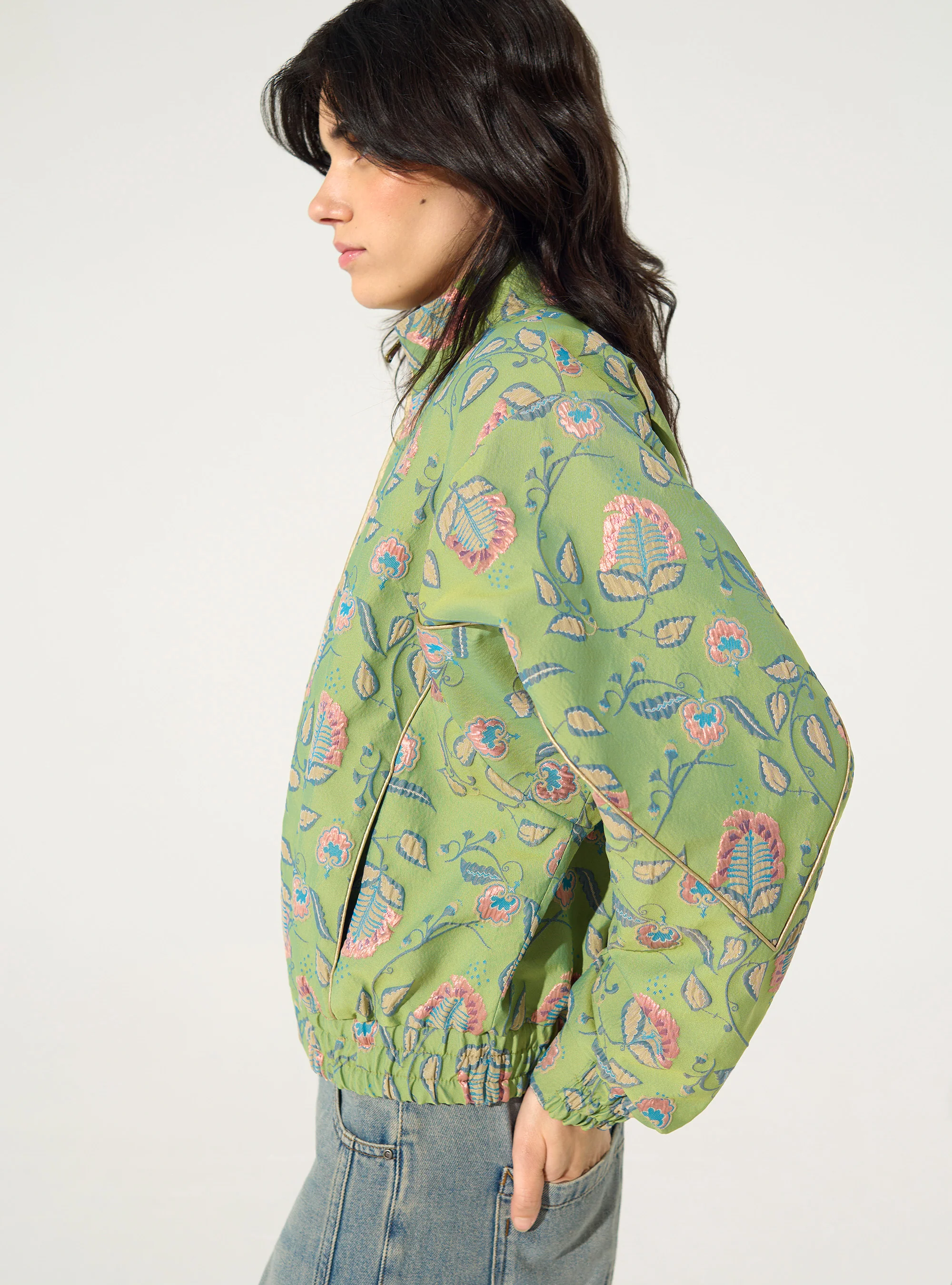 Blouson oversize en jacquard vert - Image 5