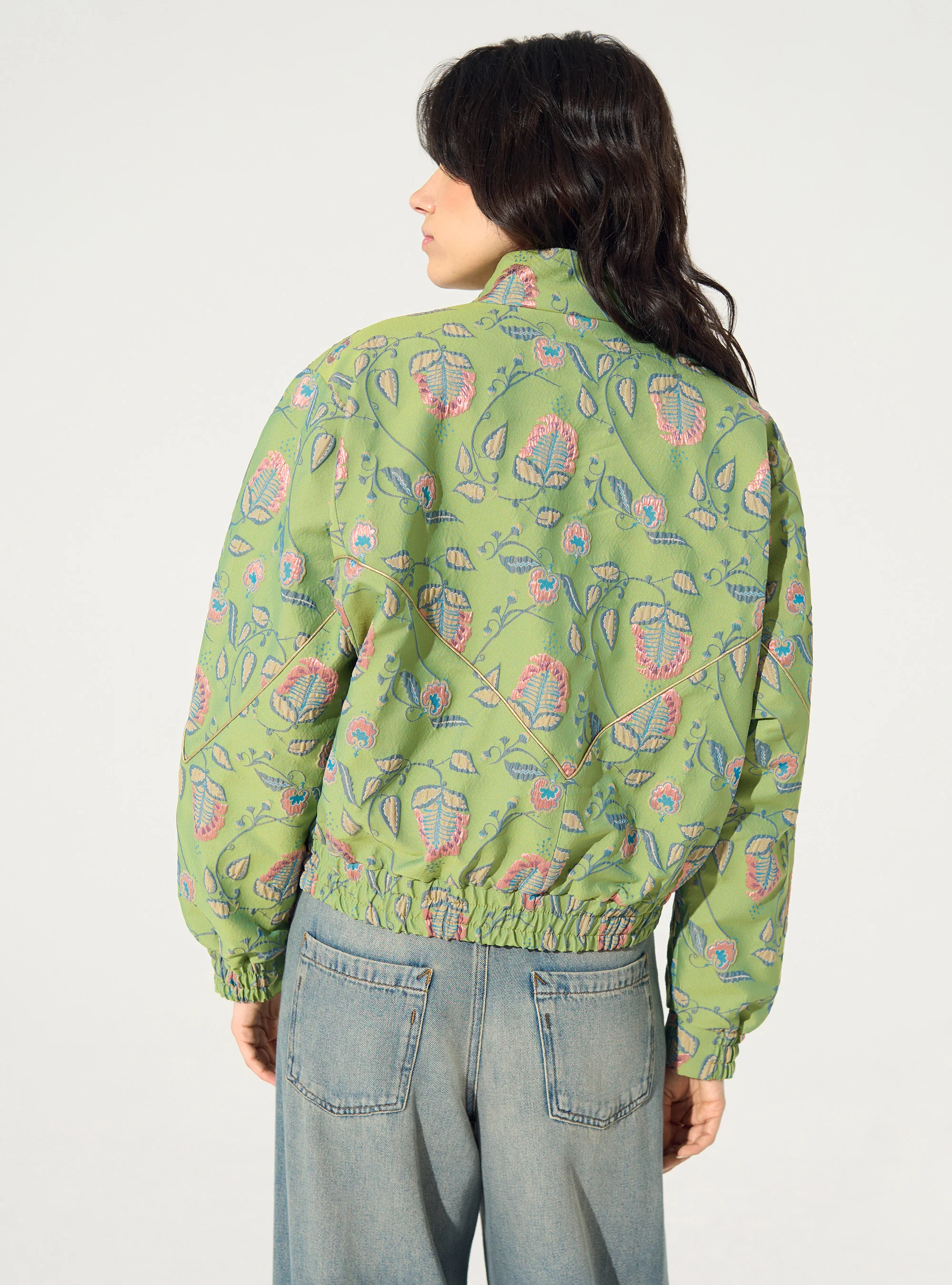 Blouson oversize en jacquard vert - Image 7