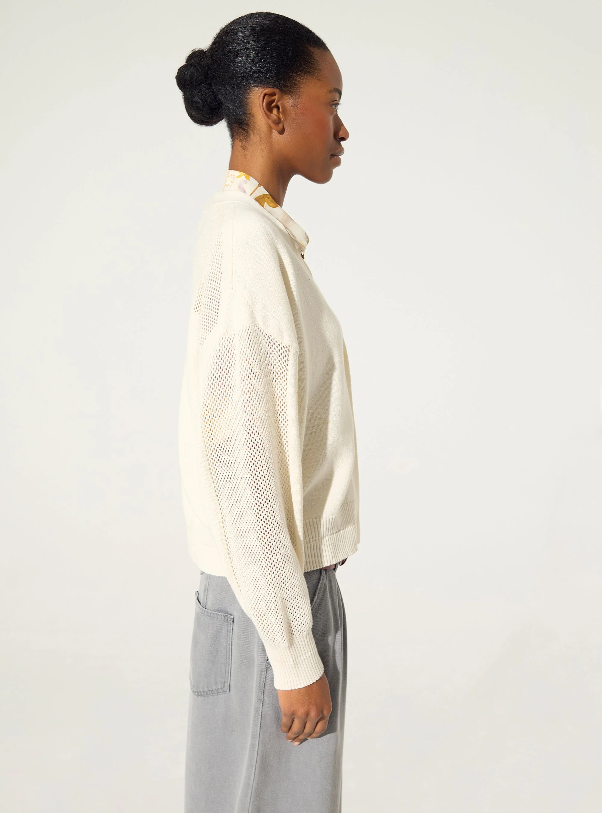Cardigan en coton et cachemire écru - Image 3