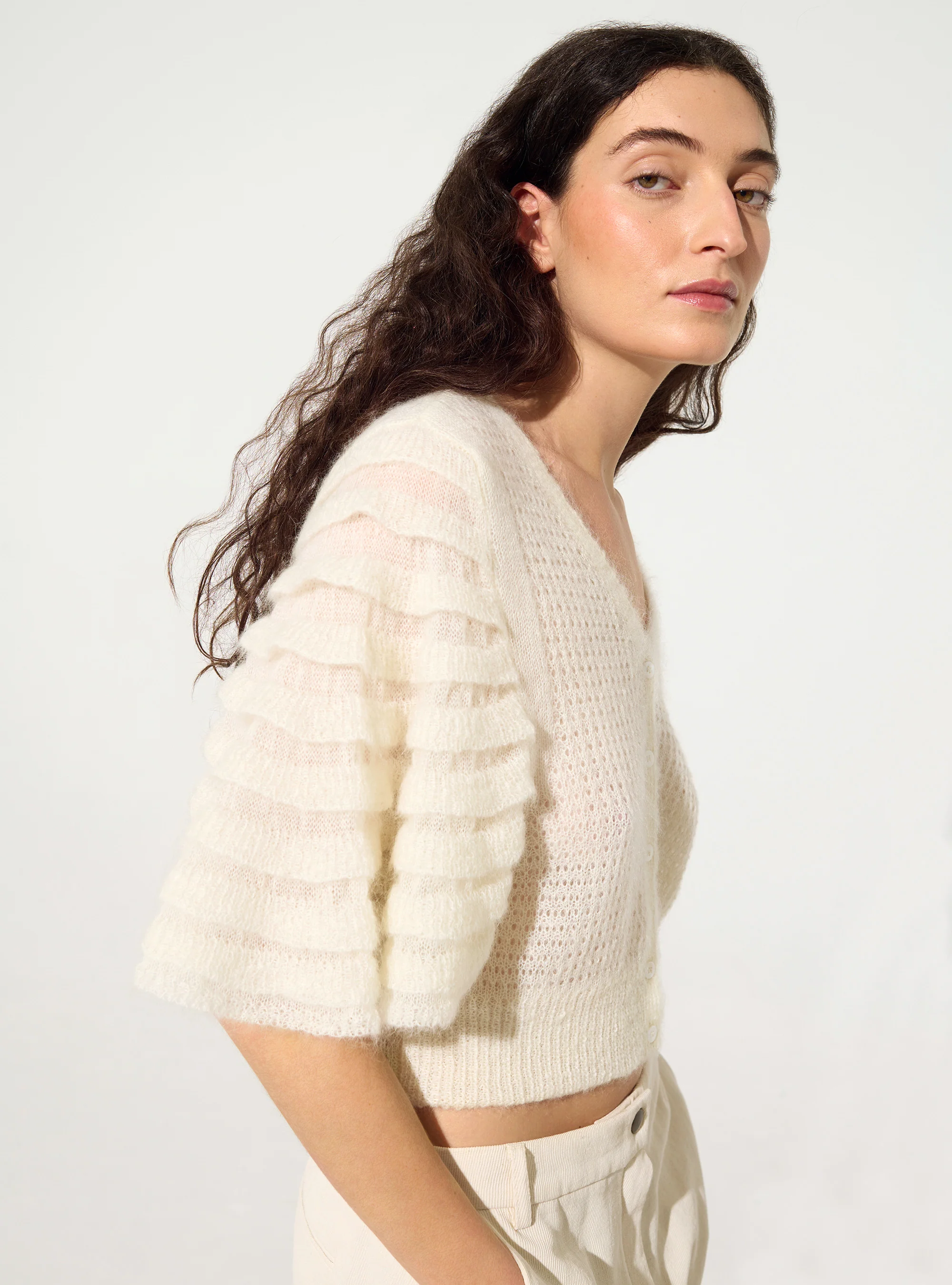 Cardigan en mohair et laine écru - Image 3