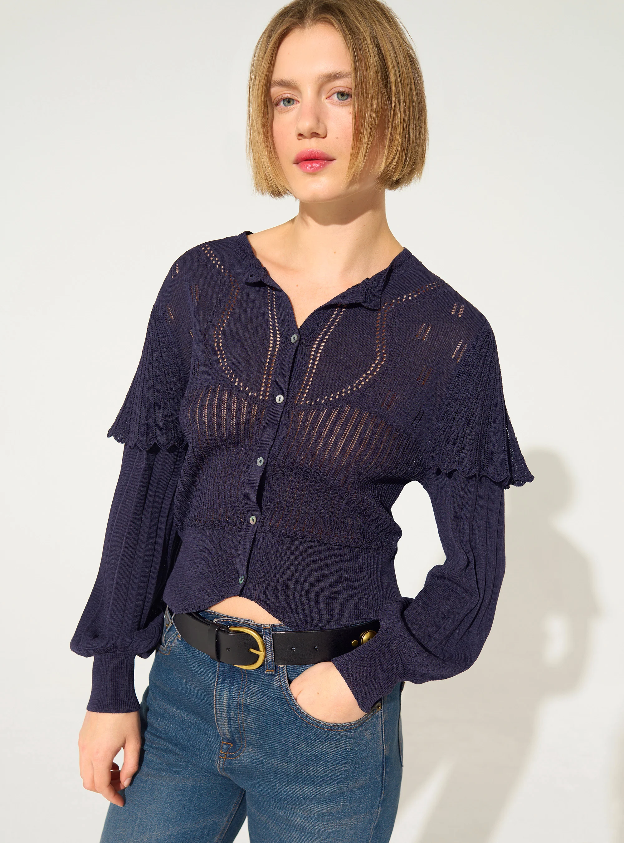 Cardigan plissé violet - Image 2