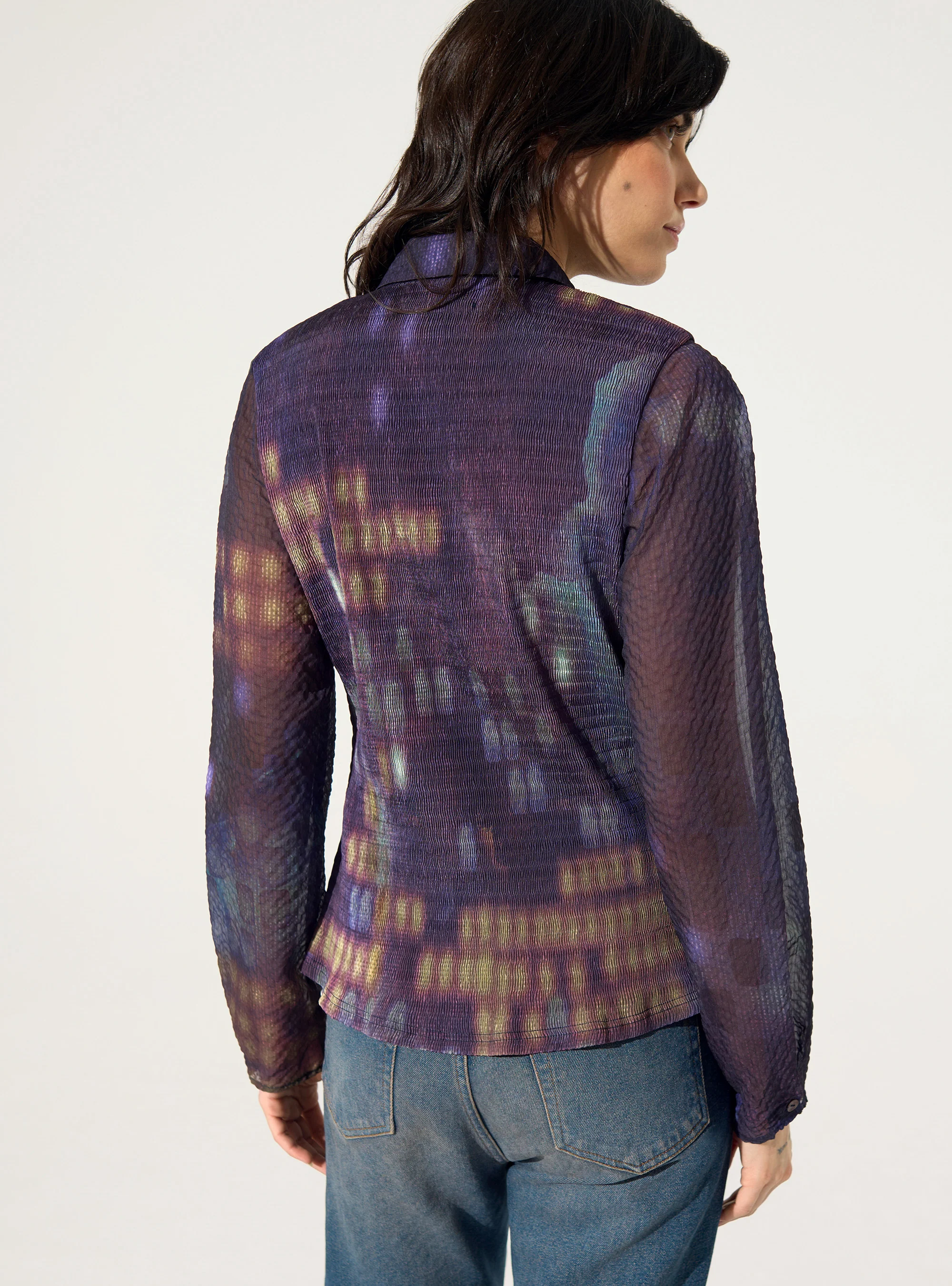 Chemise ajustée plissée imprimé maison violette - Image 5