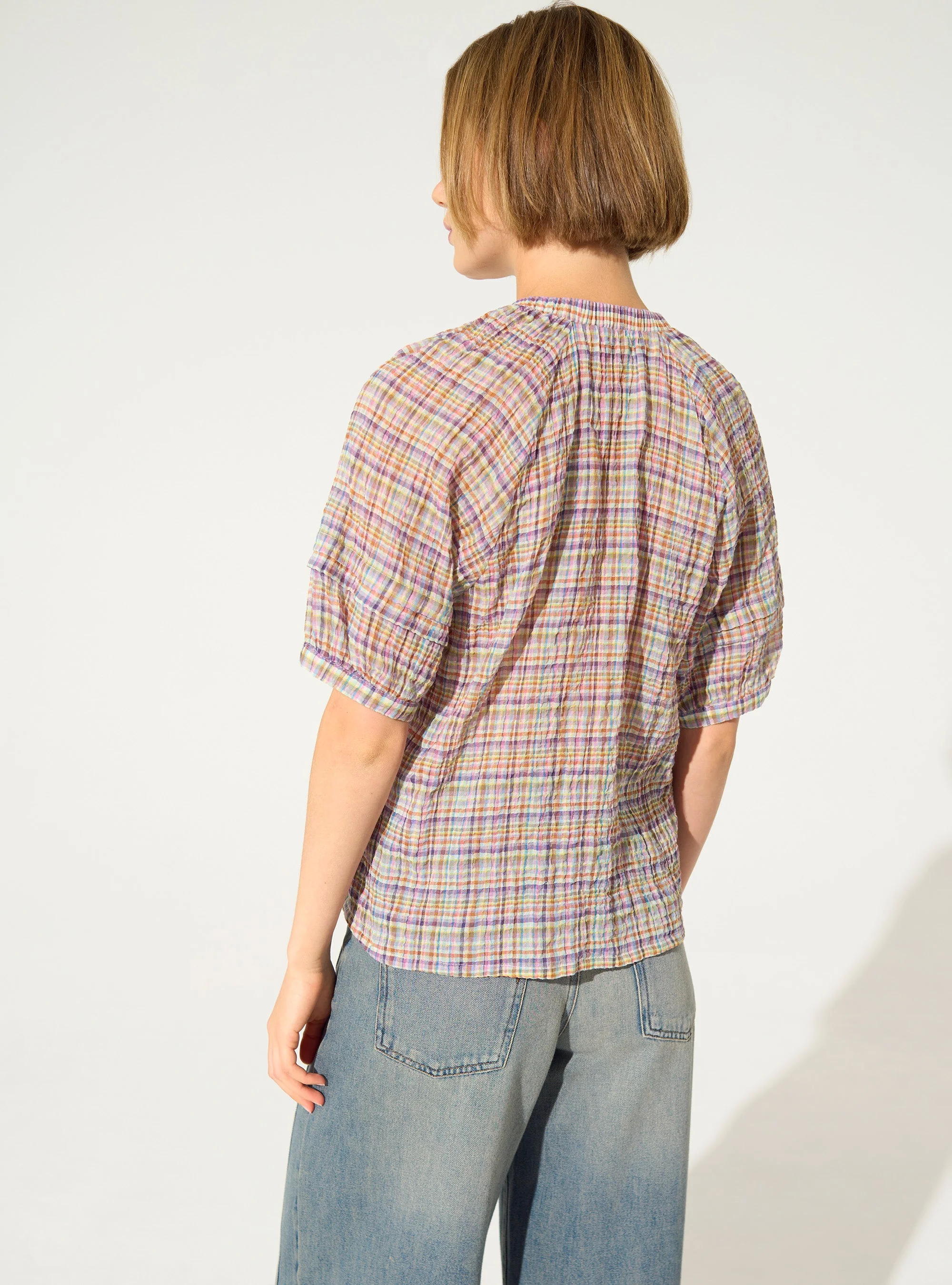 Chemise droite plissée en coton violet - Image 4
