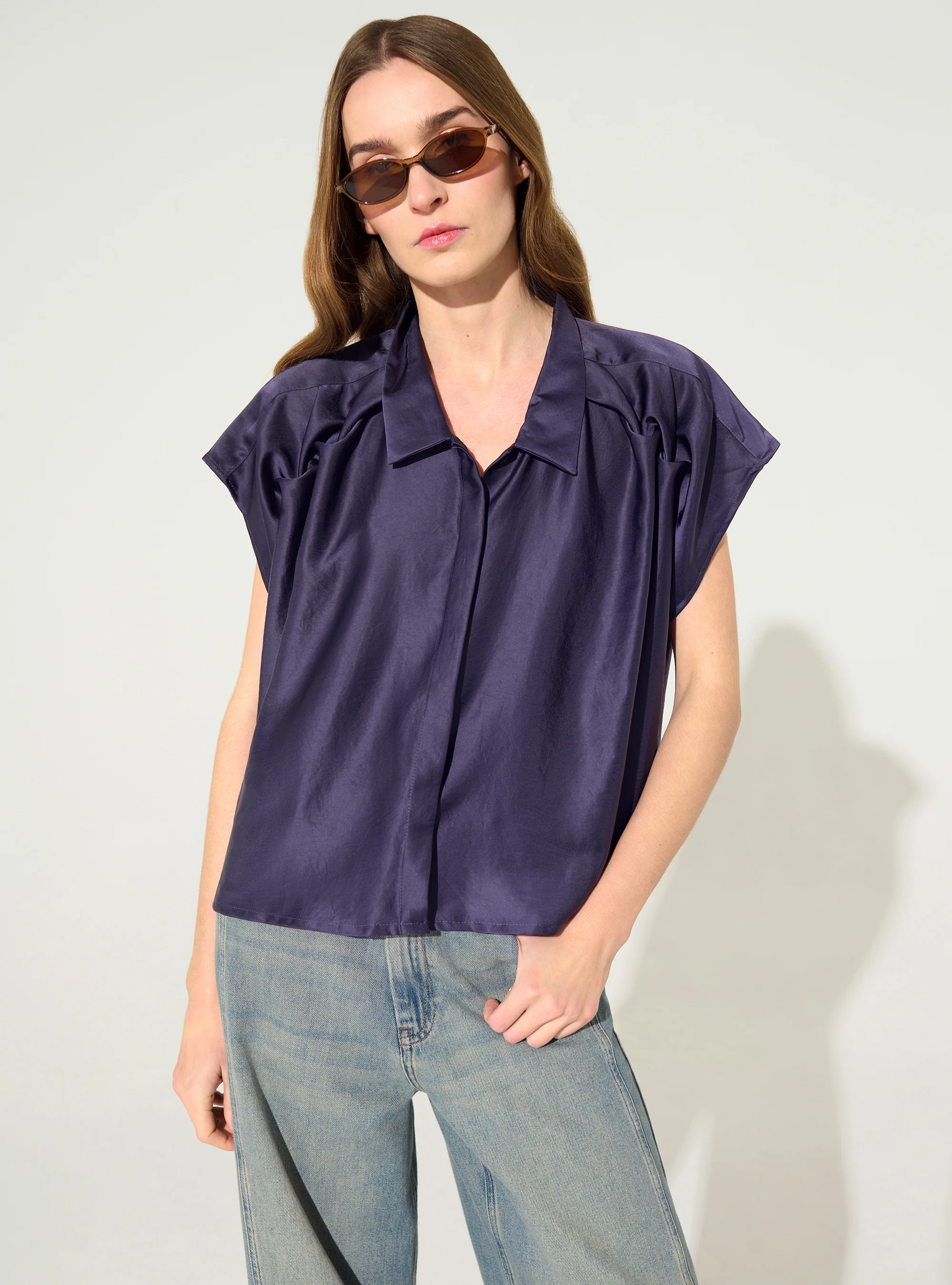 Chemise oversize plissée violet - Image 2