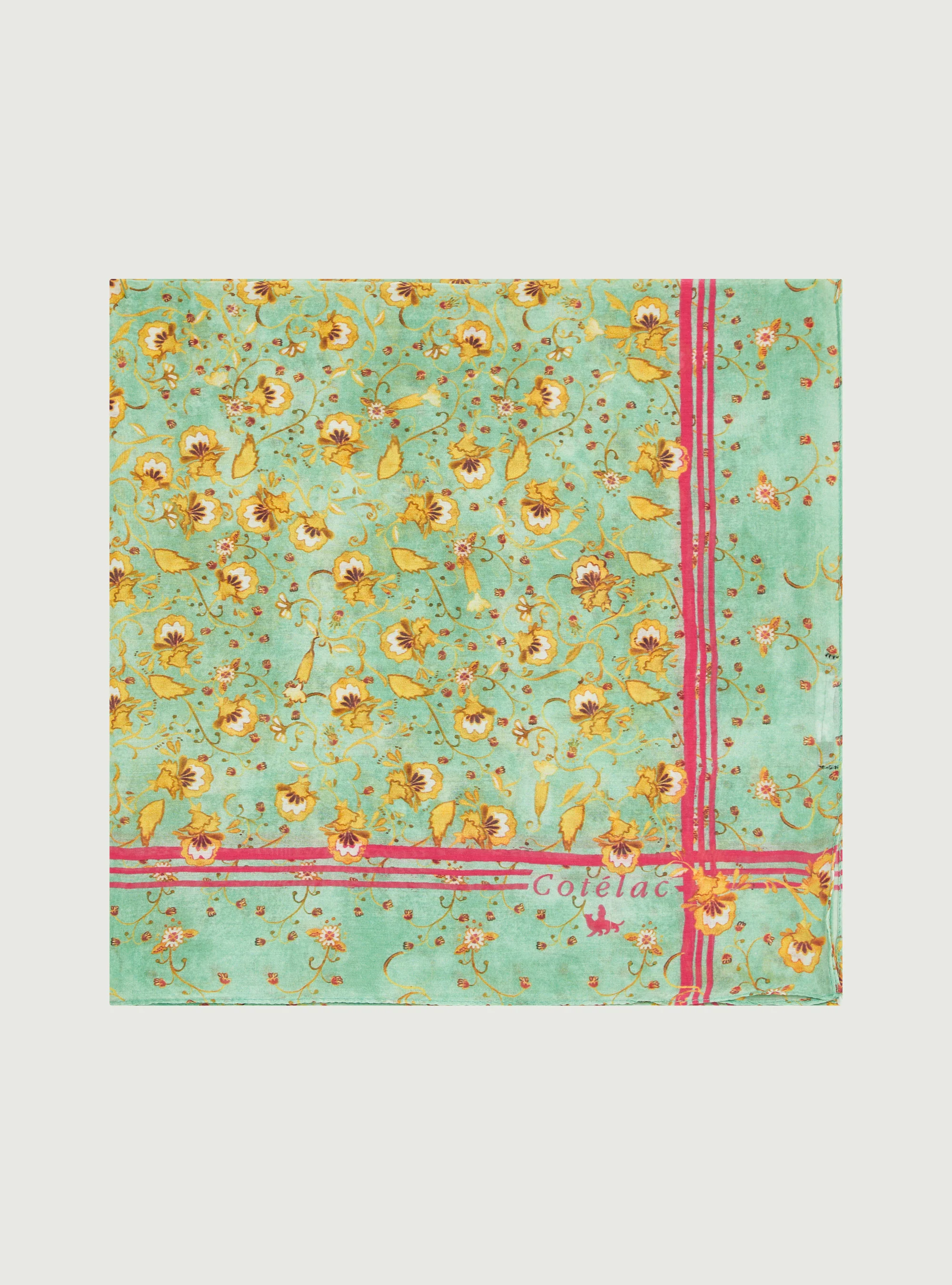 Foulard type bandana en coton et soie vert - Image 3