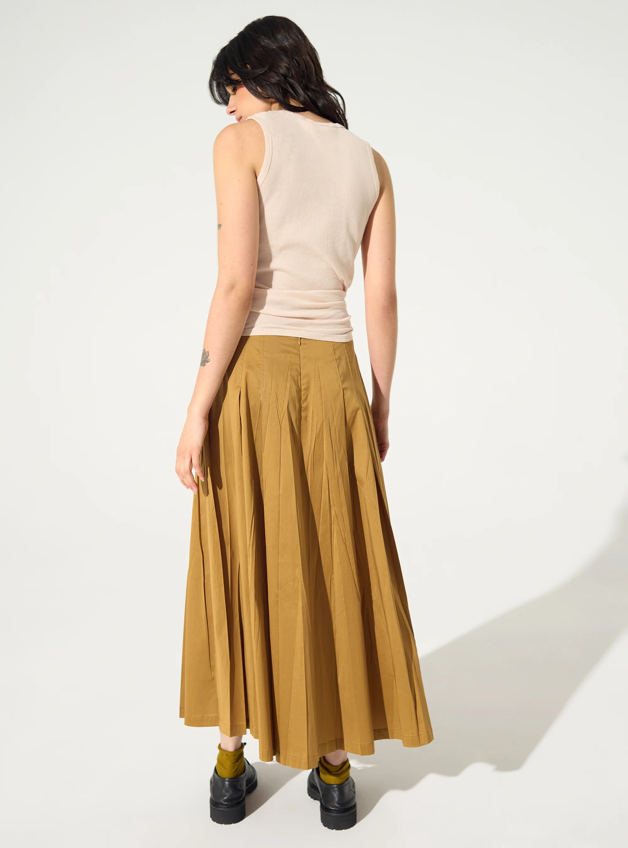 Jupe plissée en coton marron - Image 5