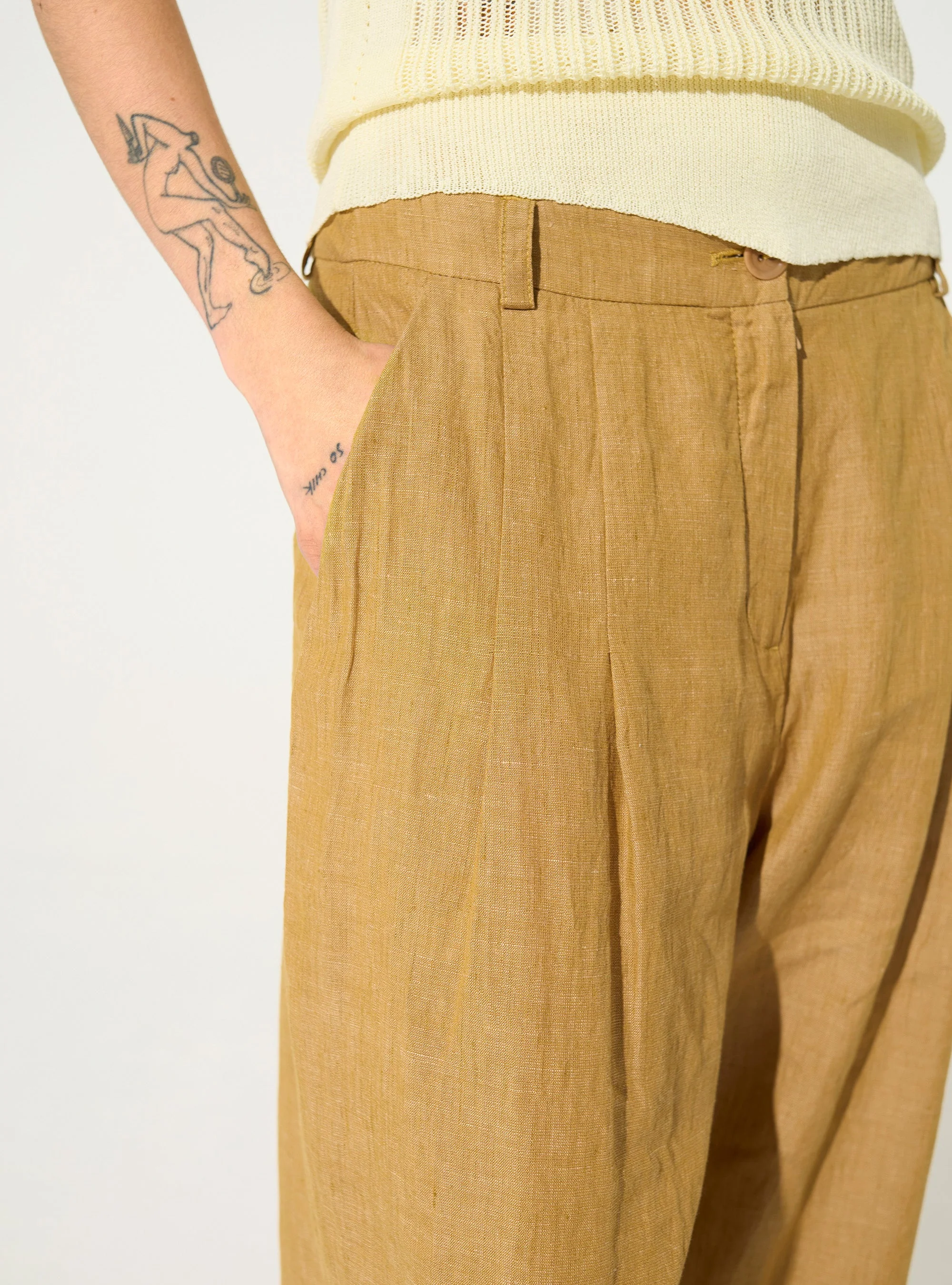 Pantalon en lin et en coton marron - Image 3