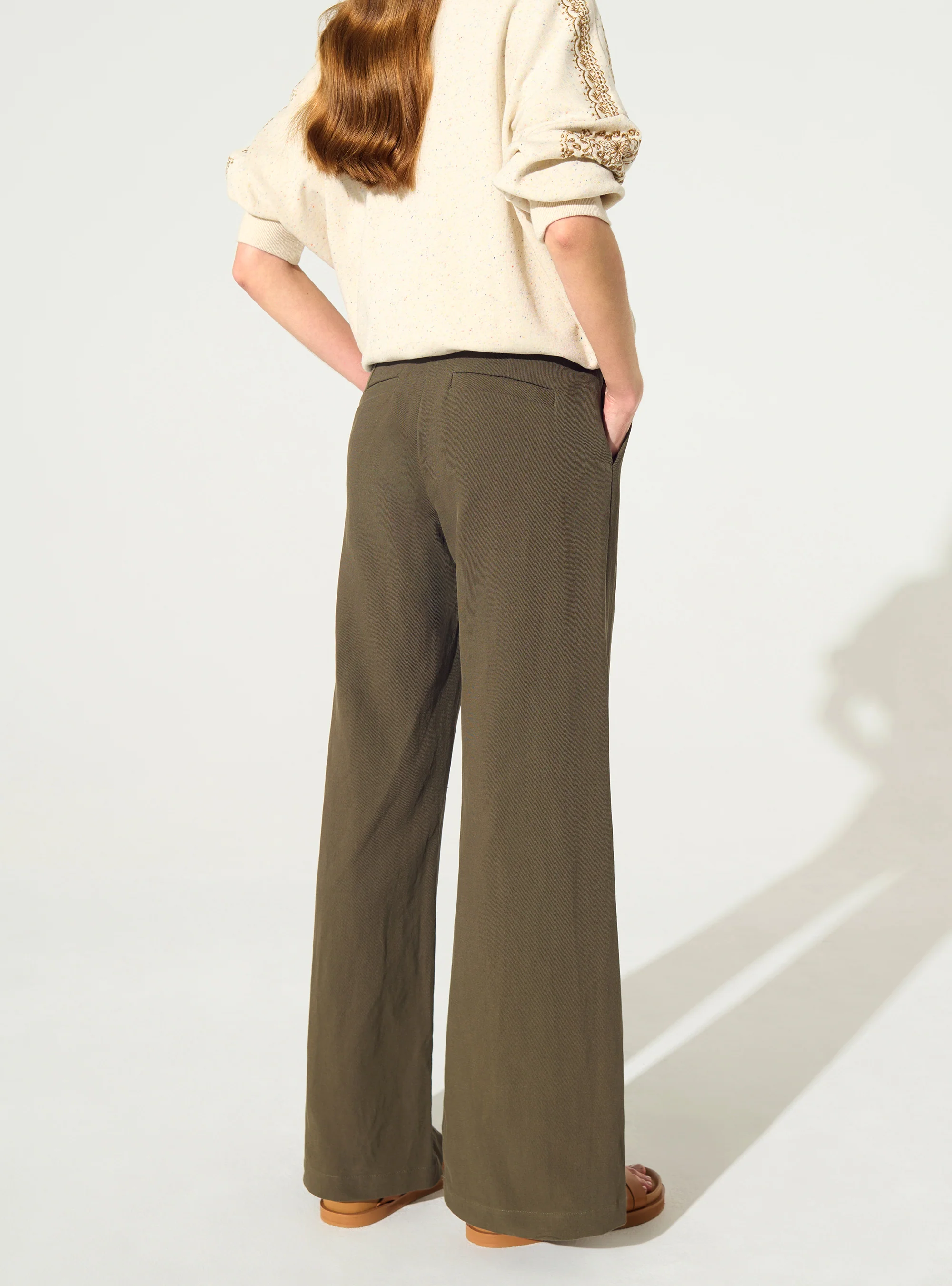 Pantalon en coton et lin vert - Image 4