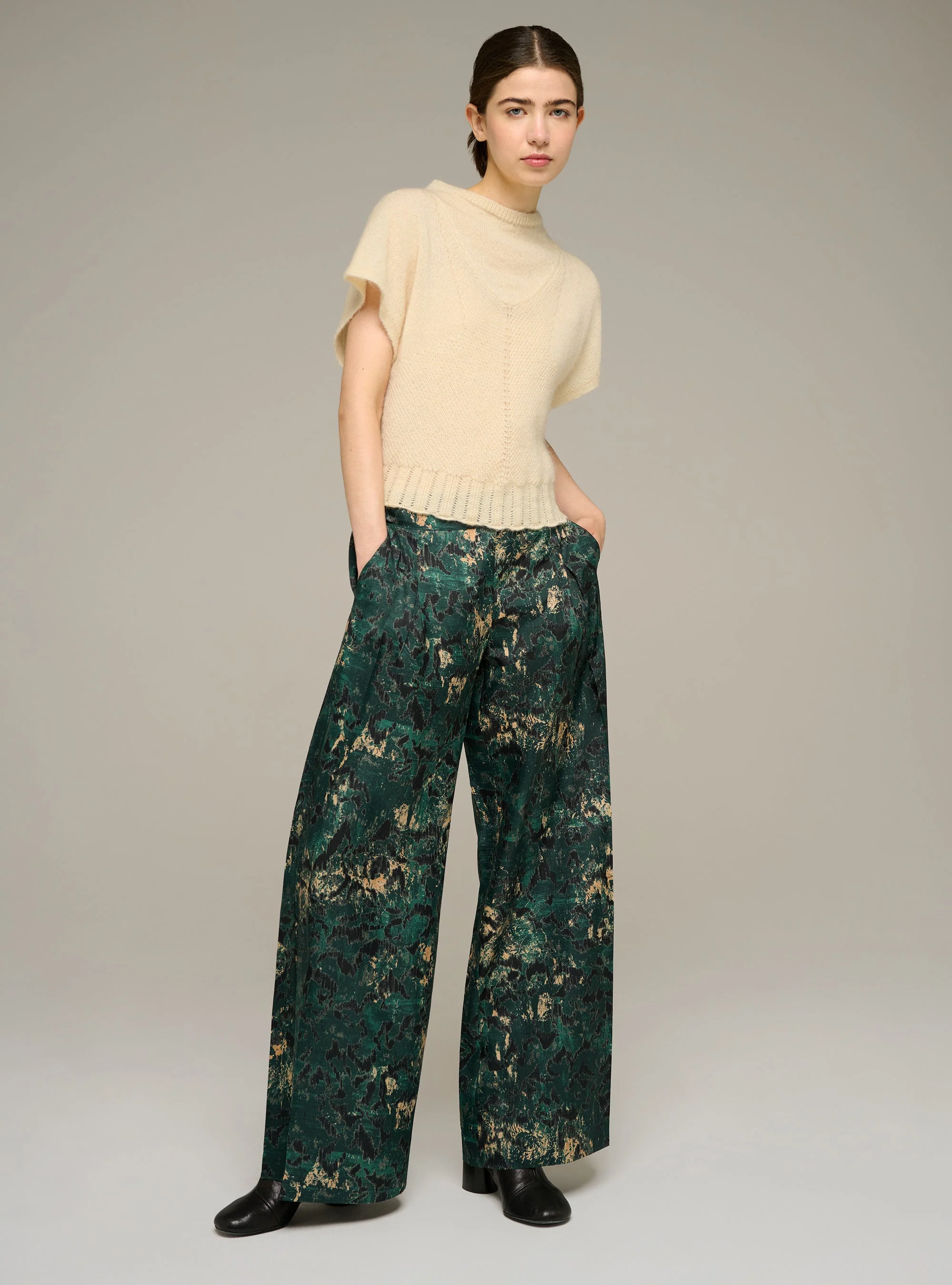 Pantalon large imprimé plissé