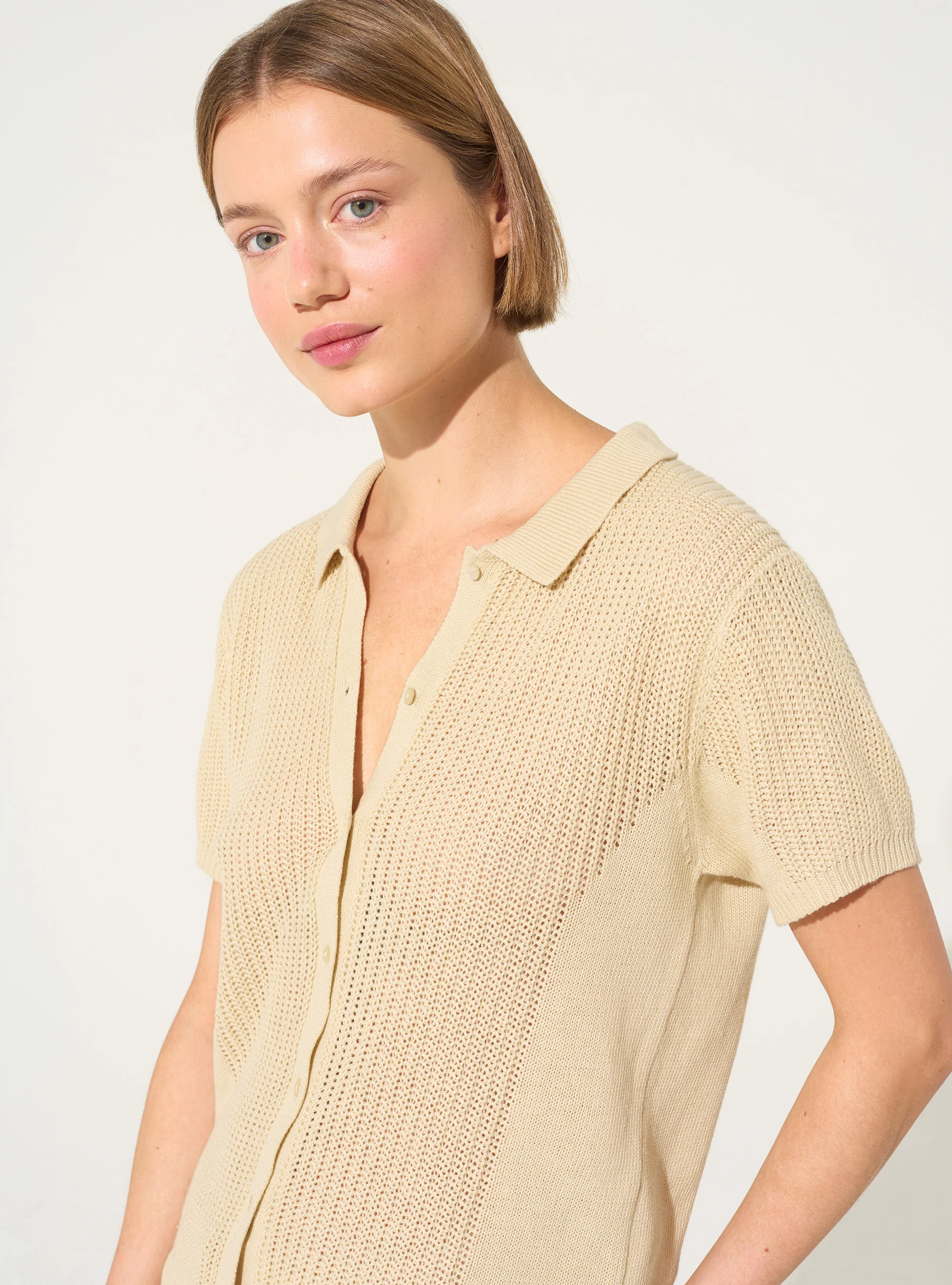 Polo en coton et lin écru - Image 3