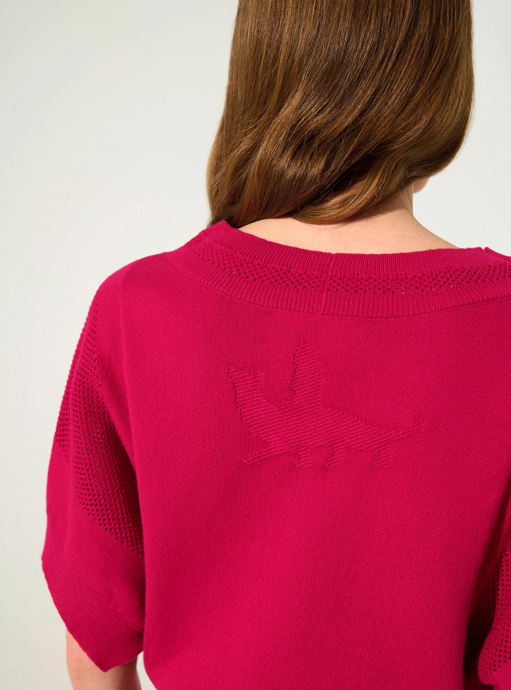 Pull manches courtes en coton et cachemire rose - Image 4
