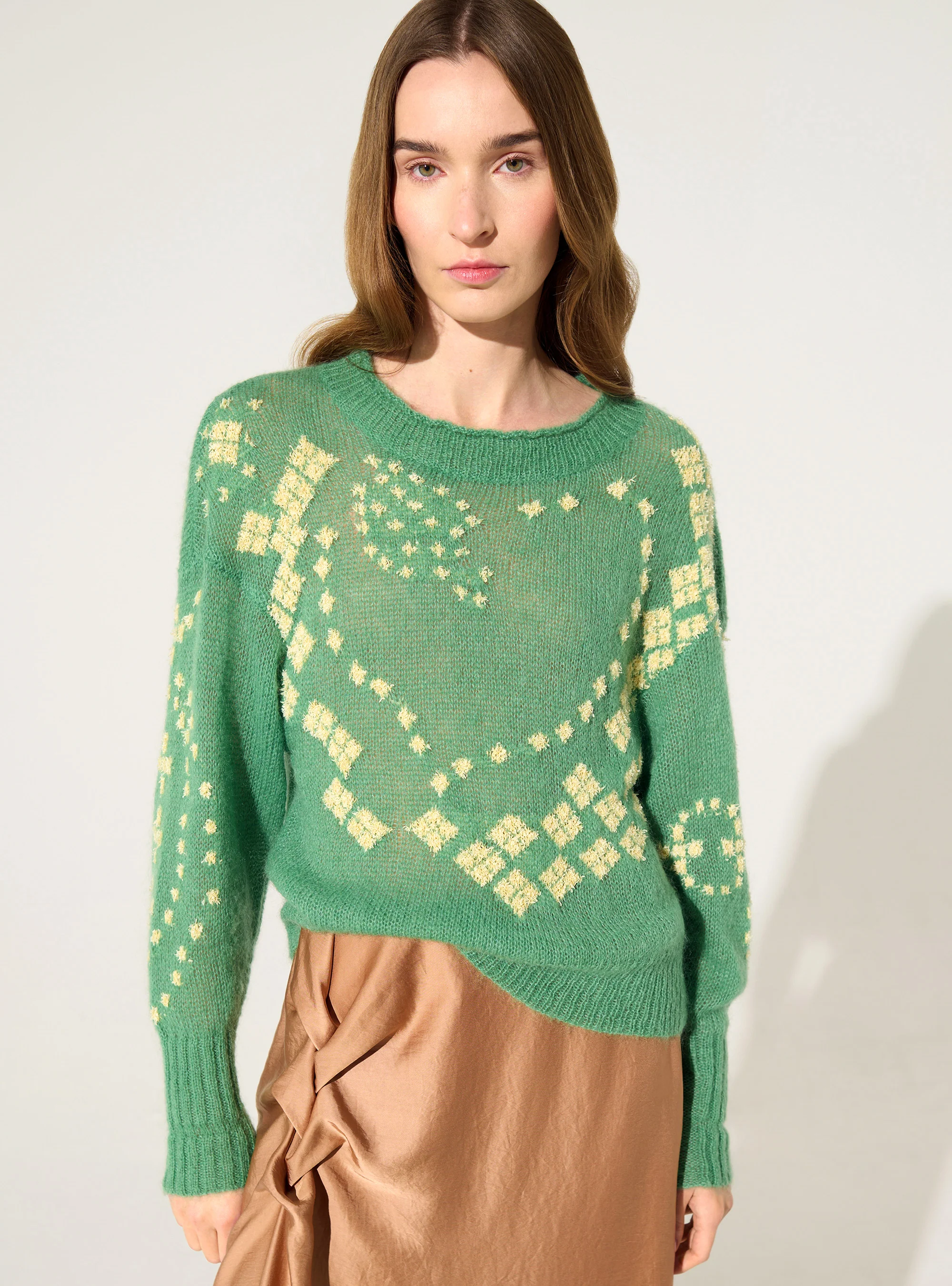 Pull en relief, laine et mohair vert - Image 3