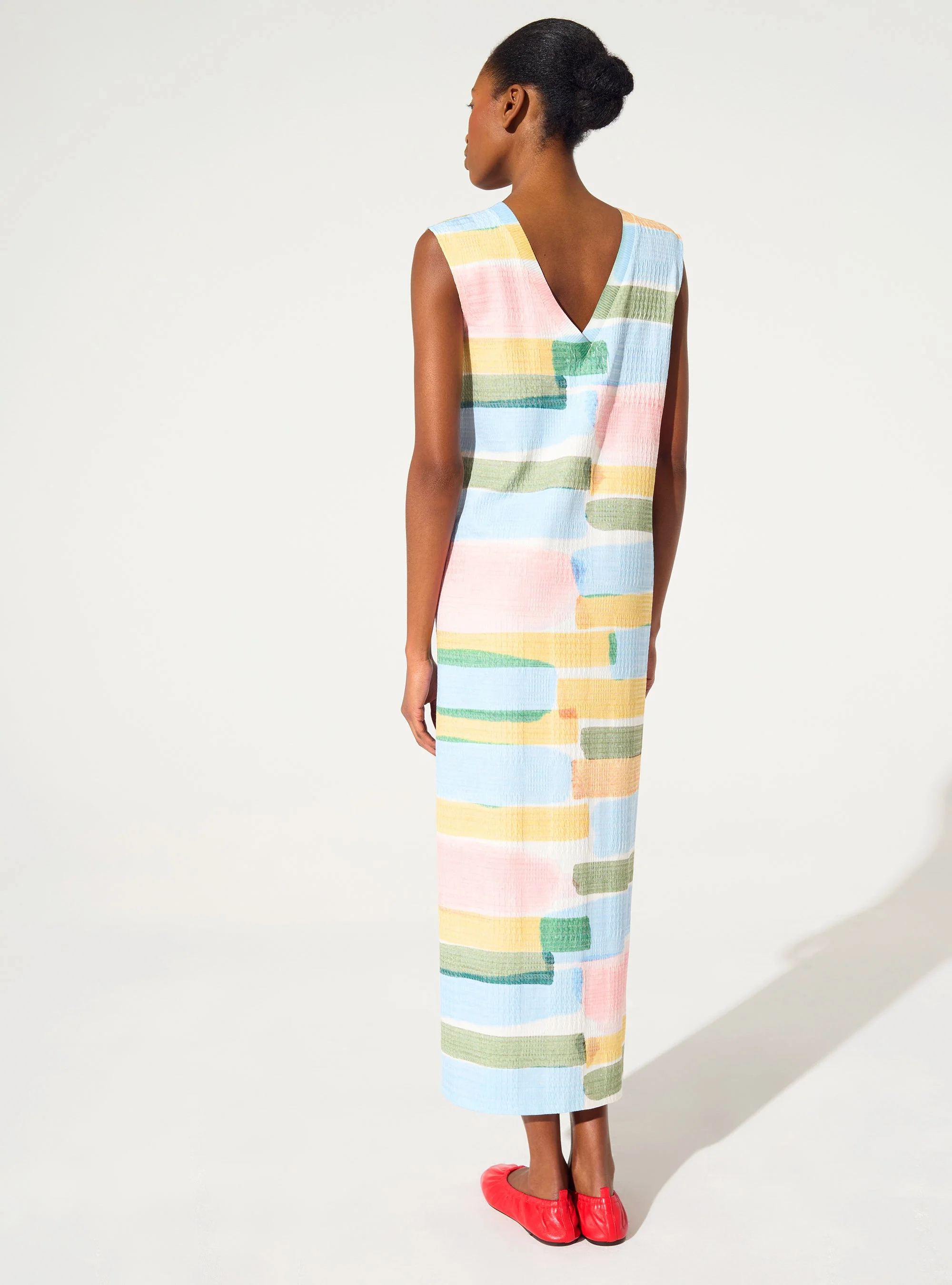 Robe ajustée imprimée rayée jaune - Image 4