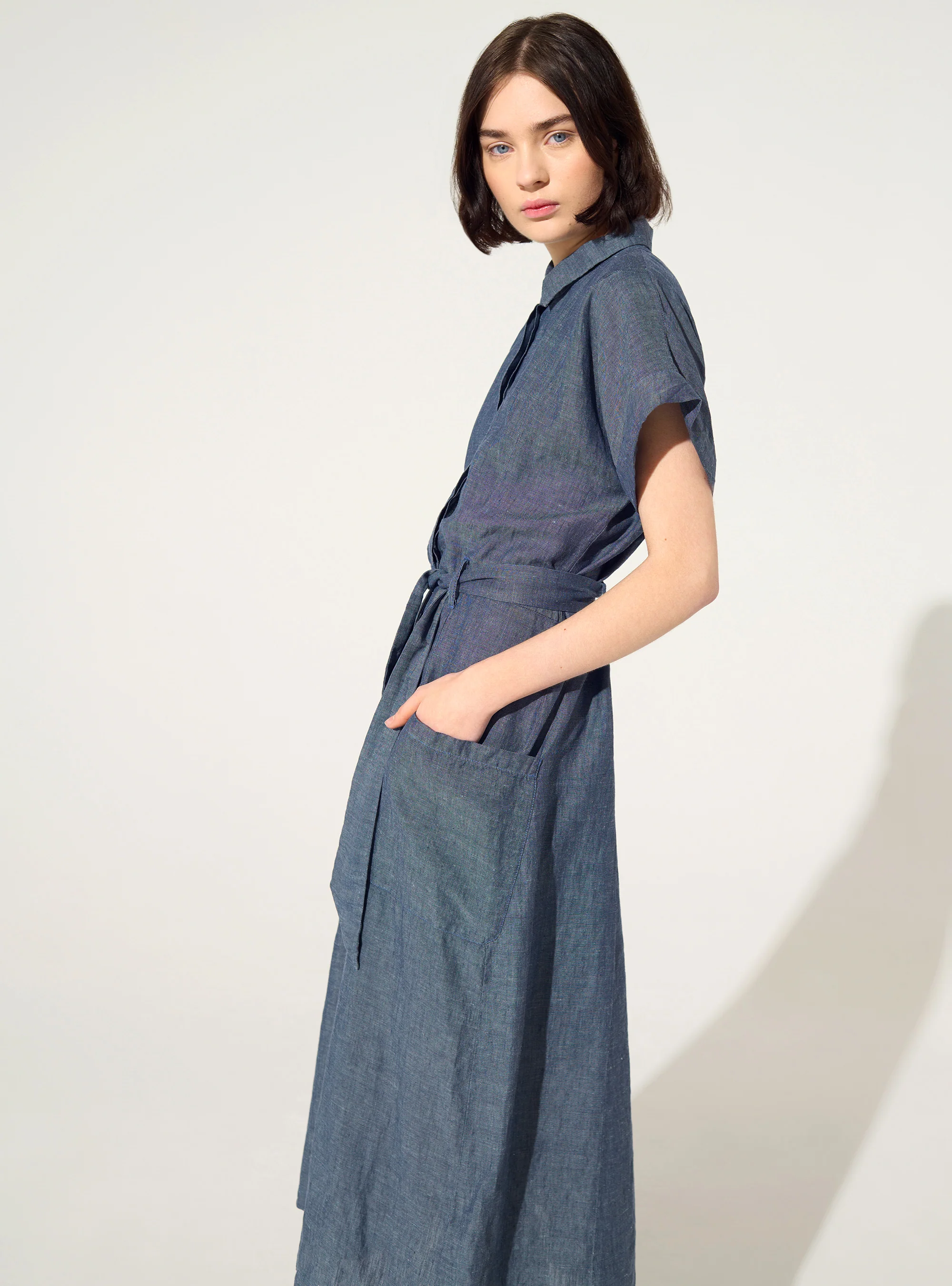 Robe ample en lin et coton bleu - Image 3