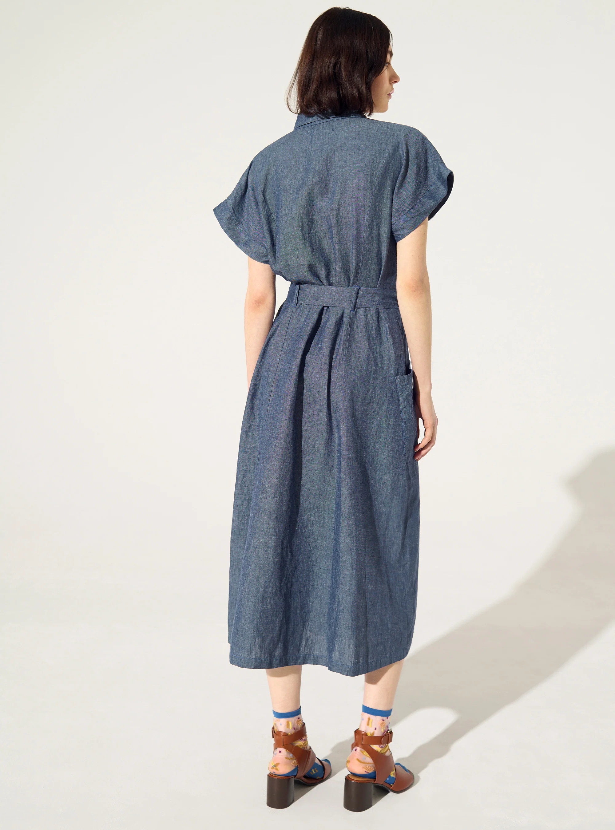 Robe ample en lin et coton bleu - Image 4