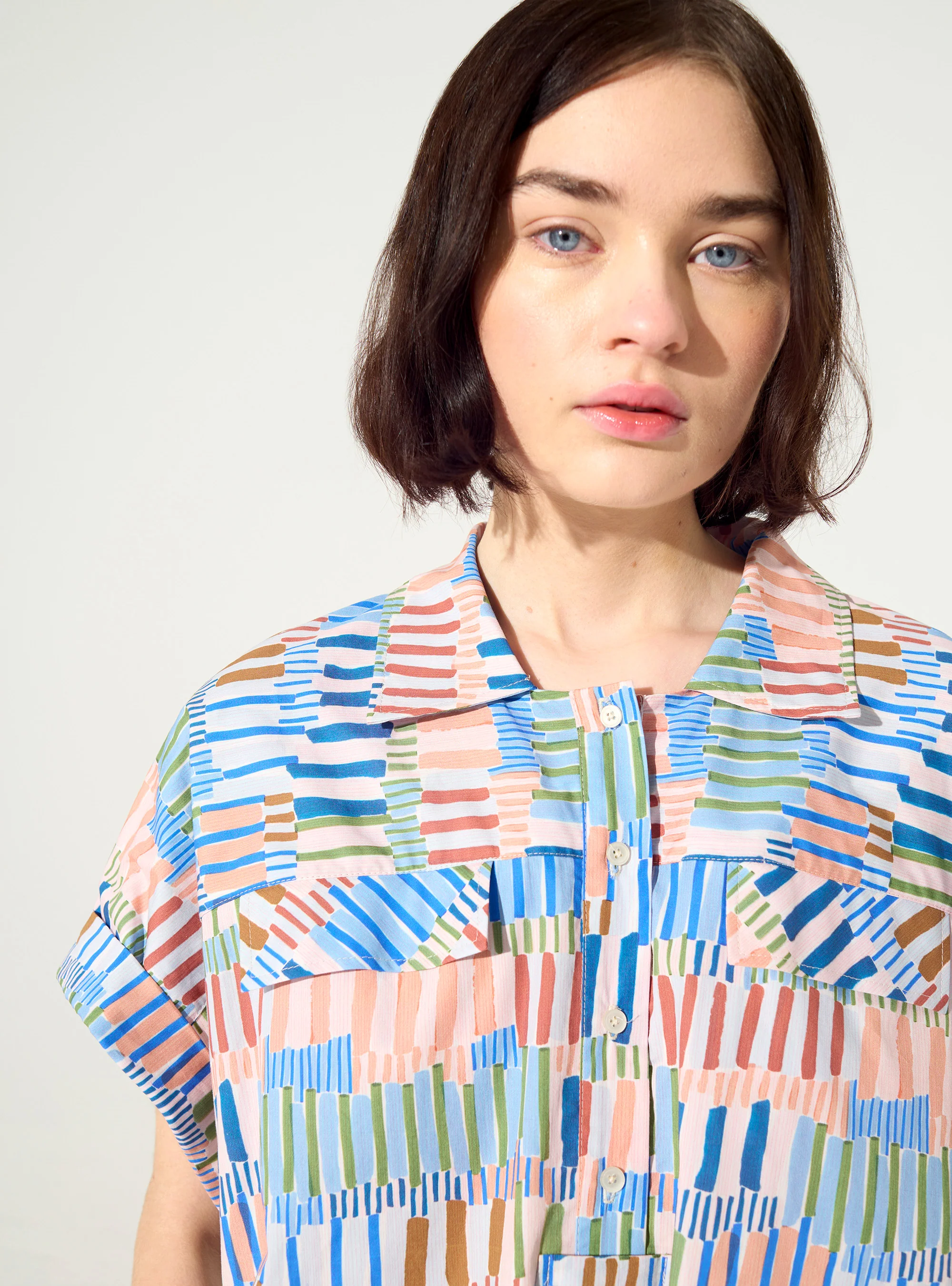Robe ample imprimée en coton bleu - Image 3