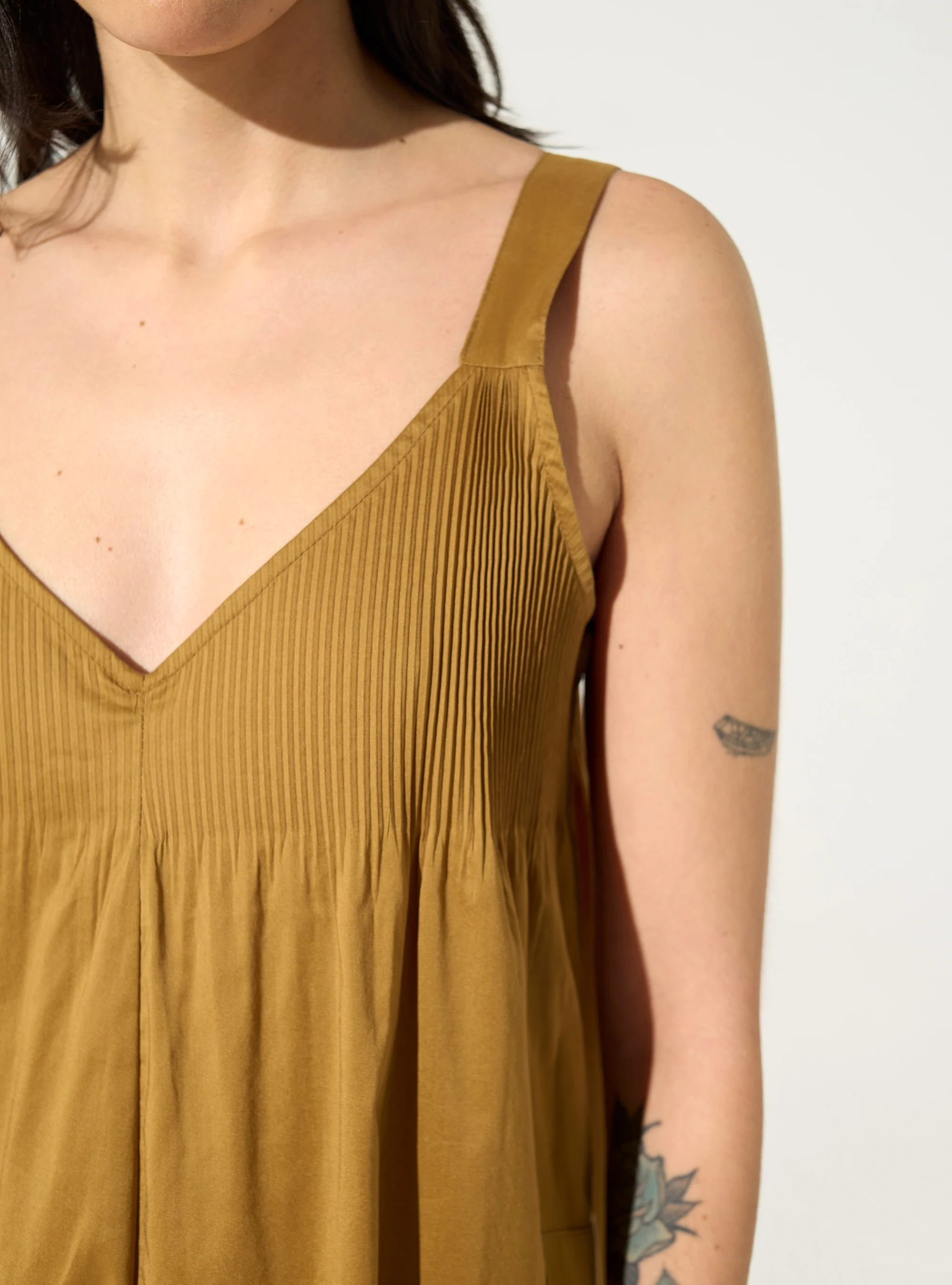 Robe longue plissée en coton marron - Image 3