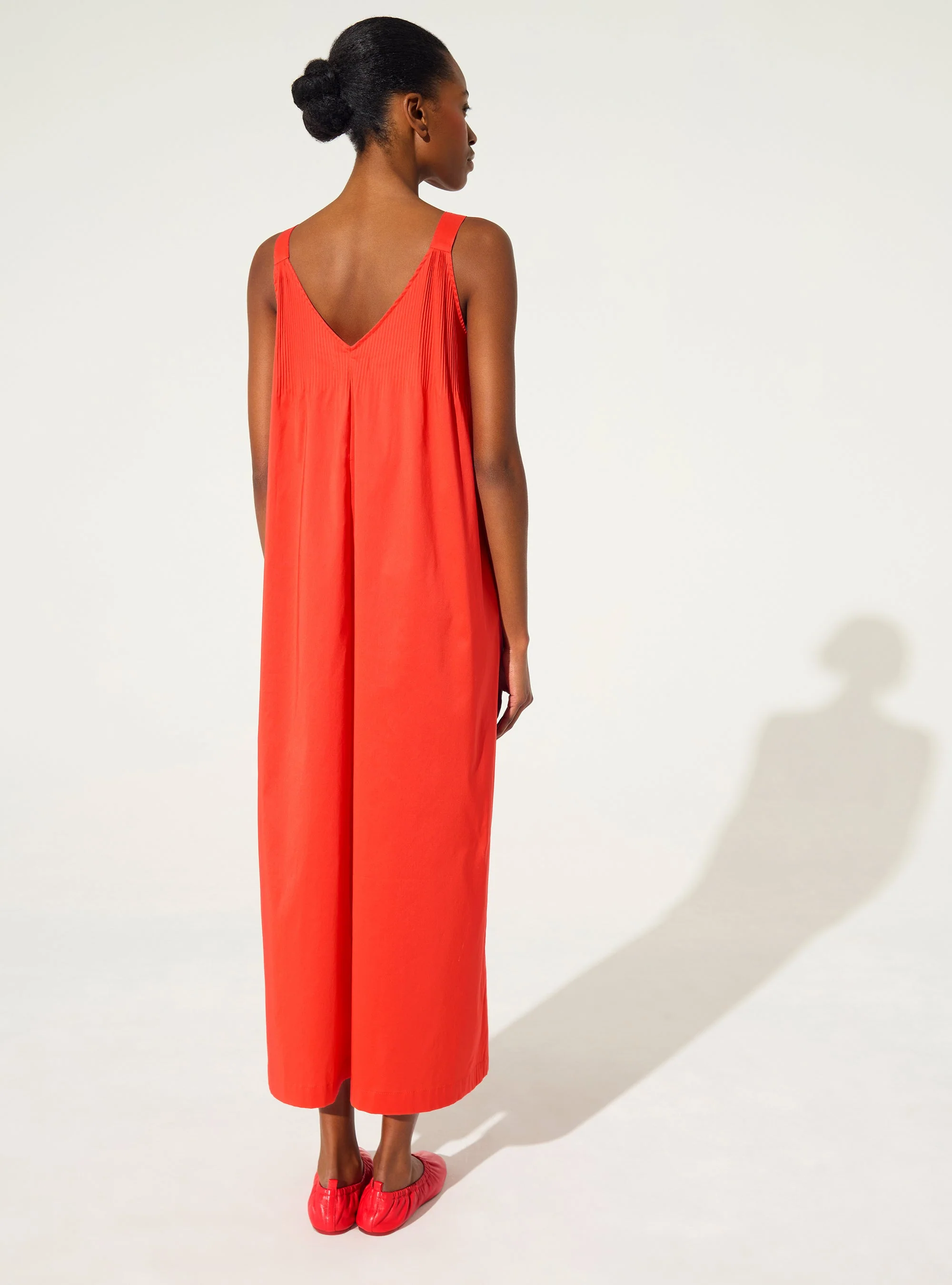Robe longue plissée en coton rouge - Image 5