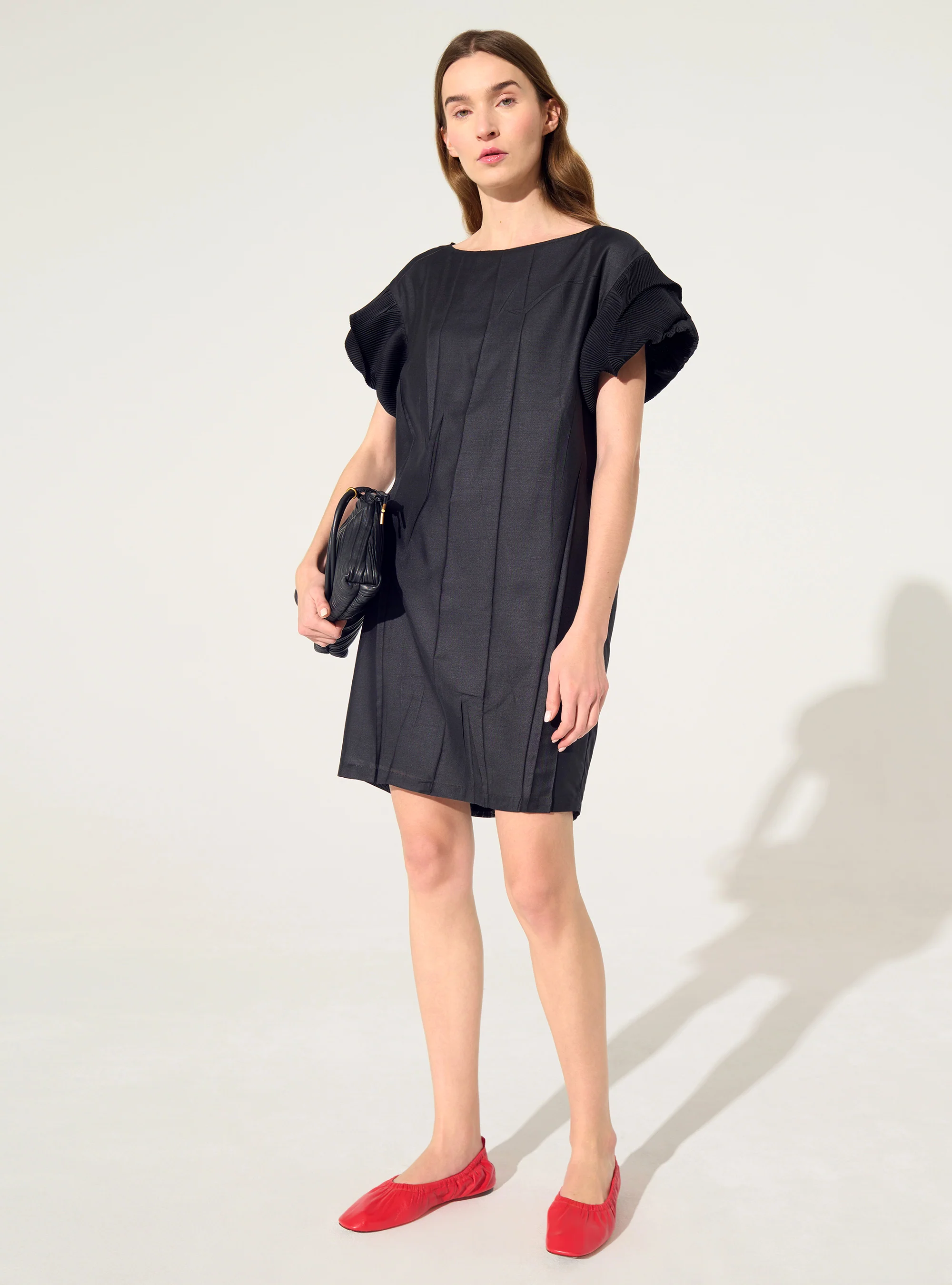 Robe droite plissée noir - Image 3