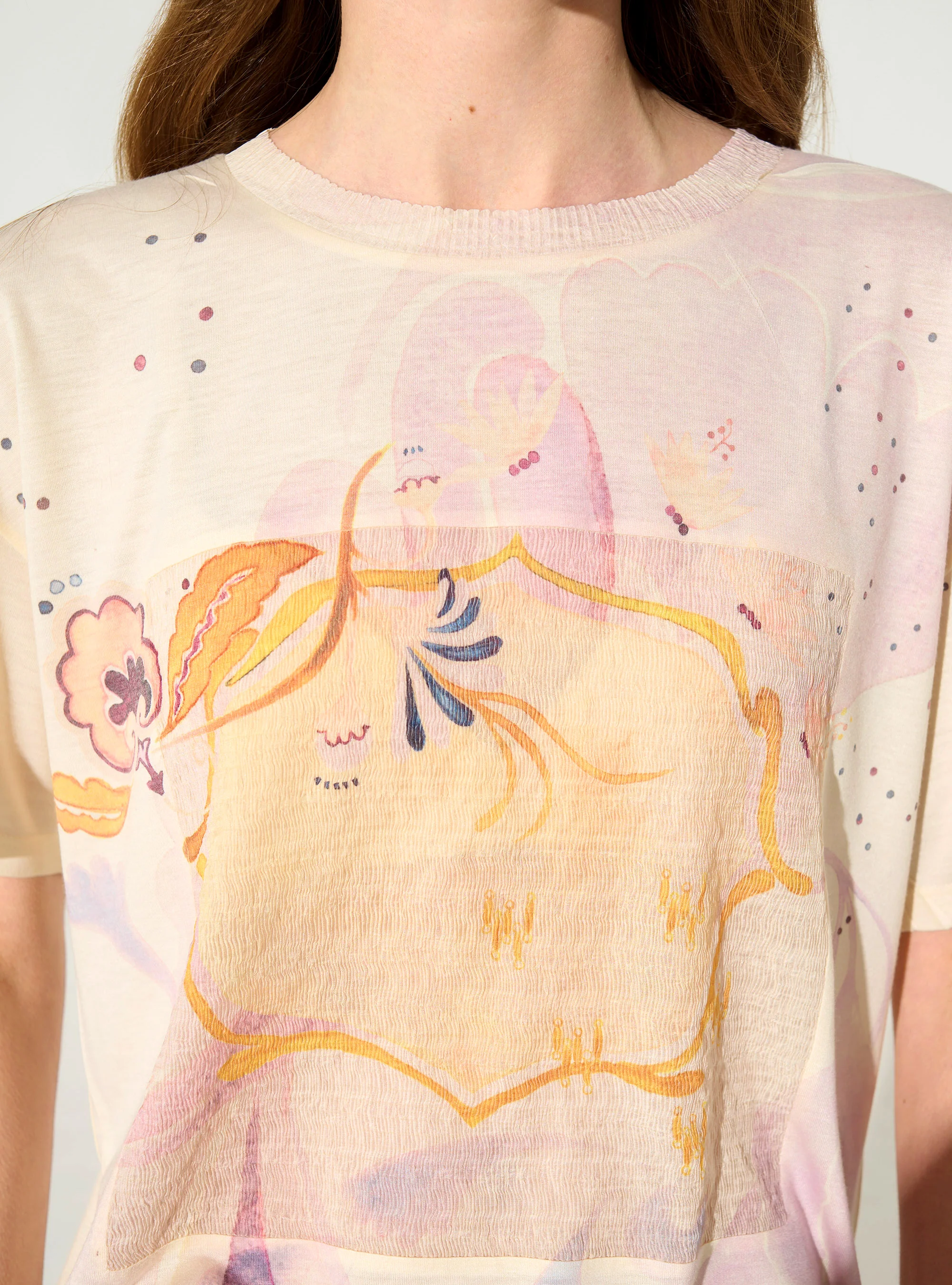 T-shirt ample plissé imprimé blanc - Image 3