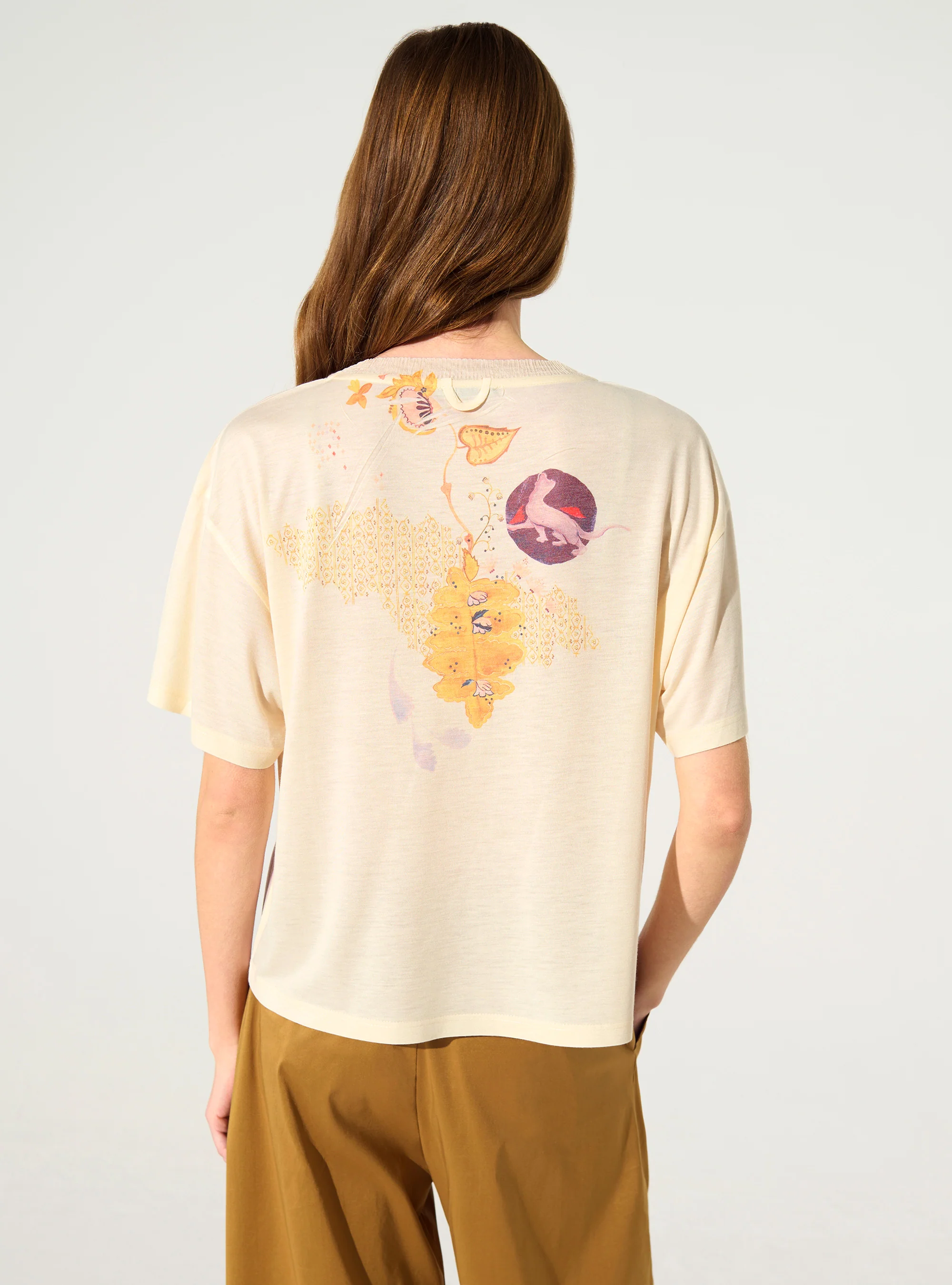 T-shirt ample plissé imprimé blanc - Image 4