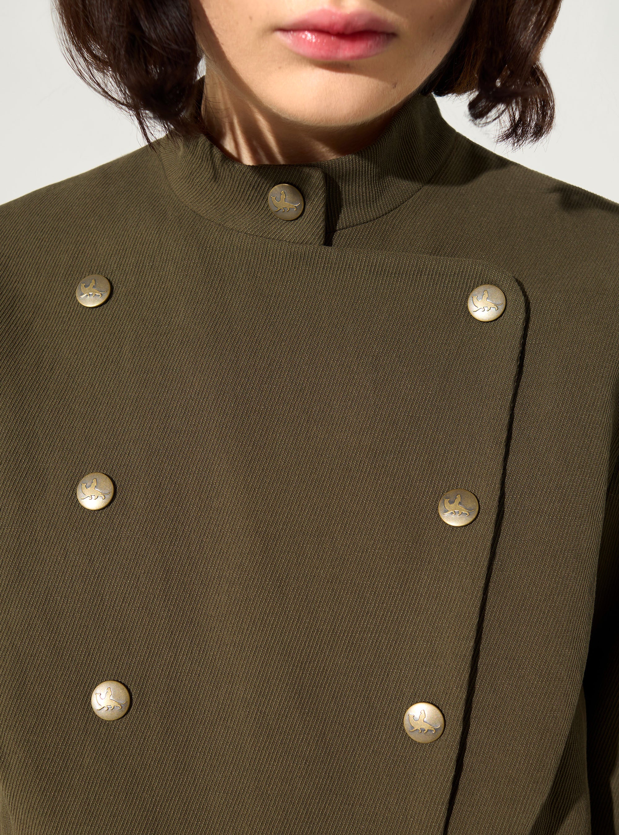 Veste ajustée style officier en coton et lin vert - Image 4