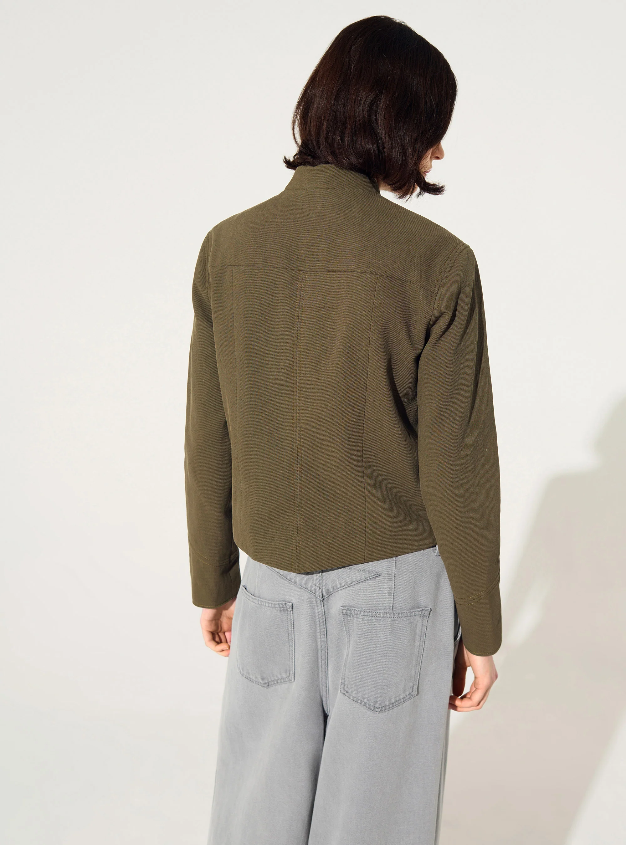 Veste ajustée style officier en coton et lin vert - Image 5
